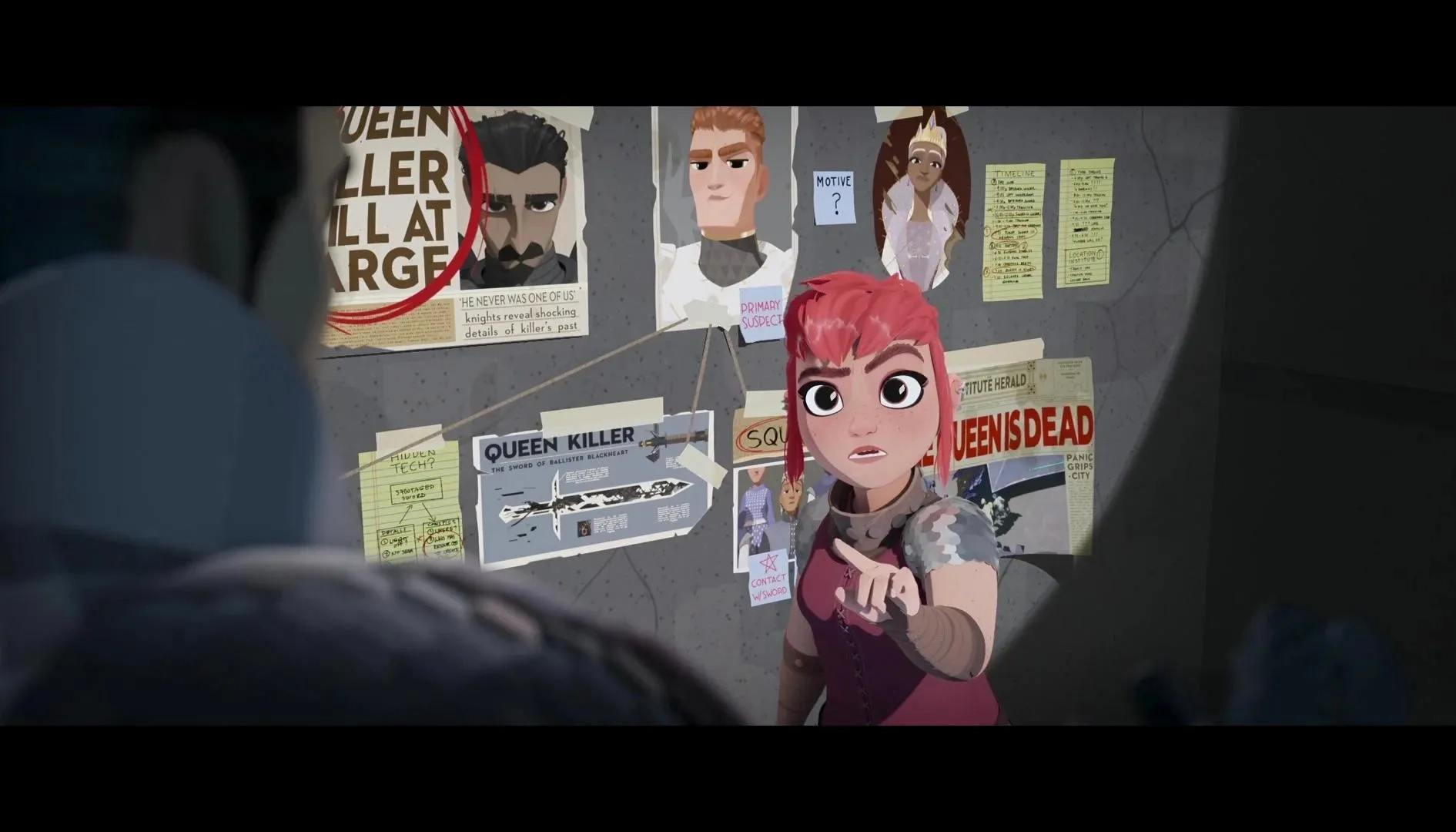 Lorraine Toussaint, Chloë Grace Moretz, Riz Ahmed, and Beck Bennett in Nimona (2023)