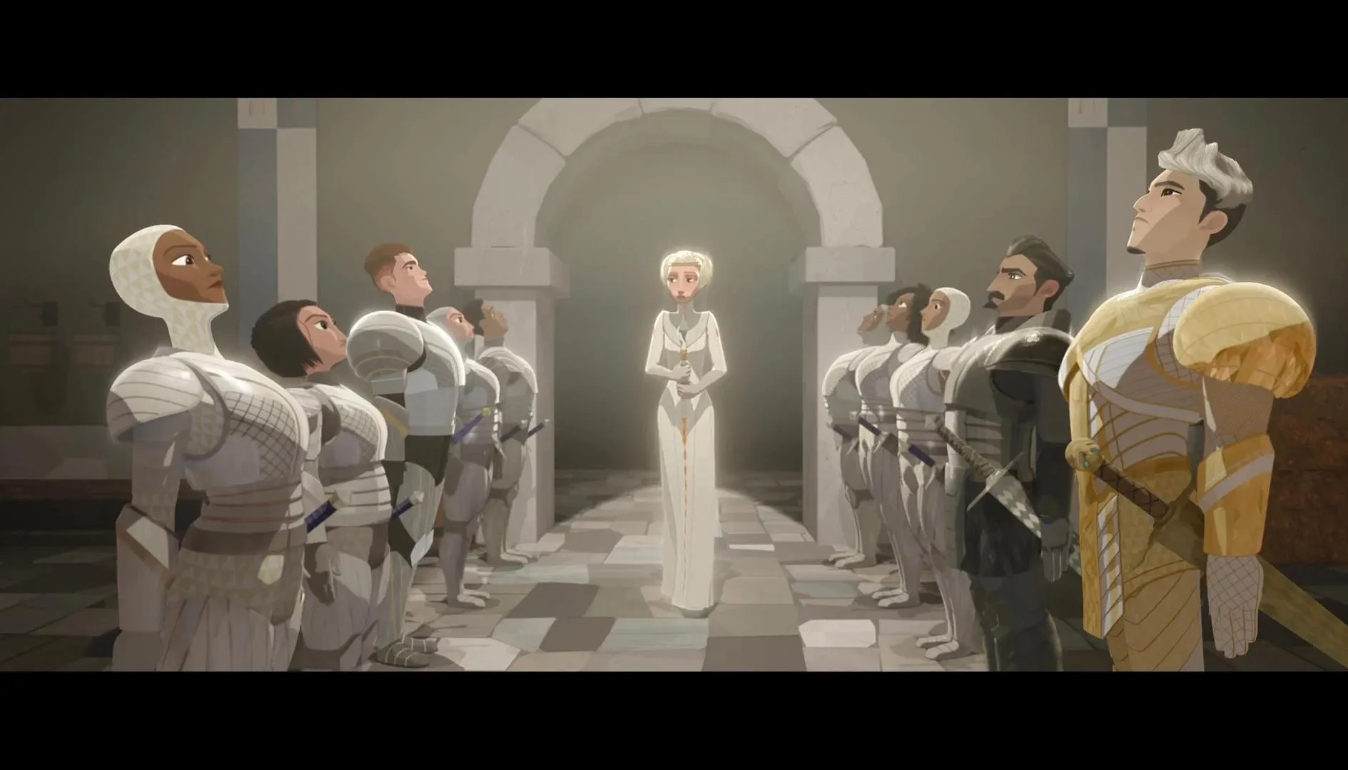 Frances Conroy, Riz Ahmed, Beck Bennett, and Eugene Lee Yang in Nimona (2023)