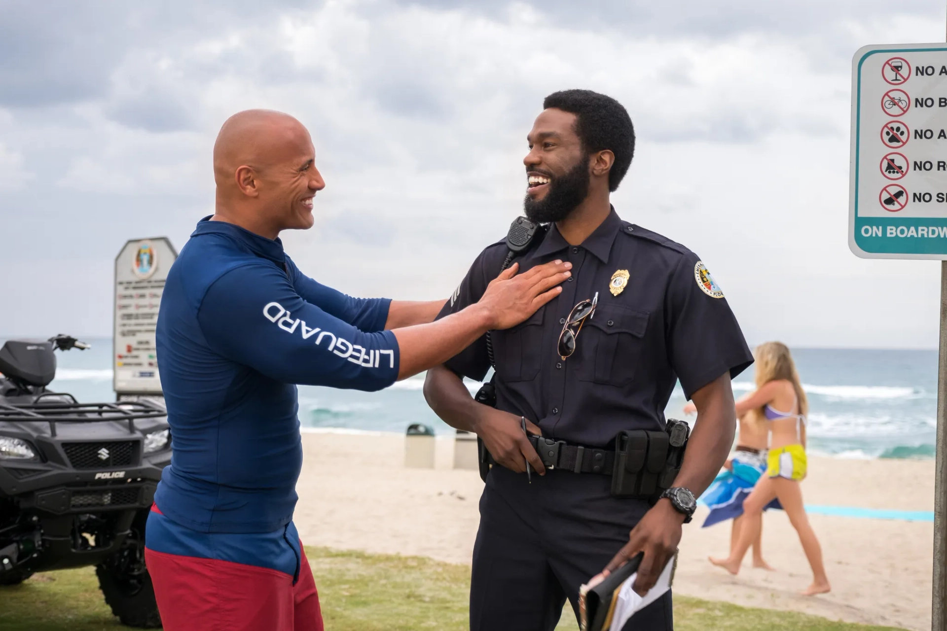 Dwayne Johnson and Yahya Abdul-Mateen II in Baywatch (2017)