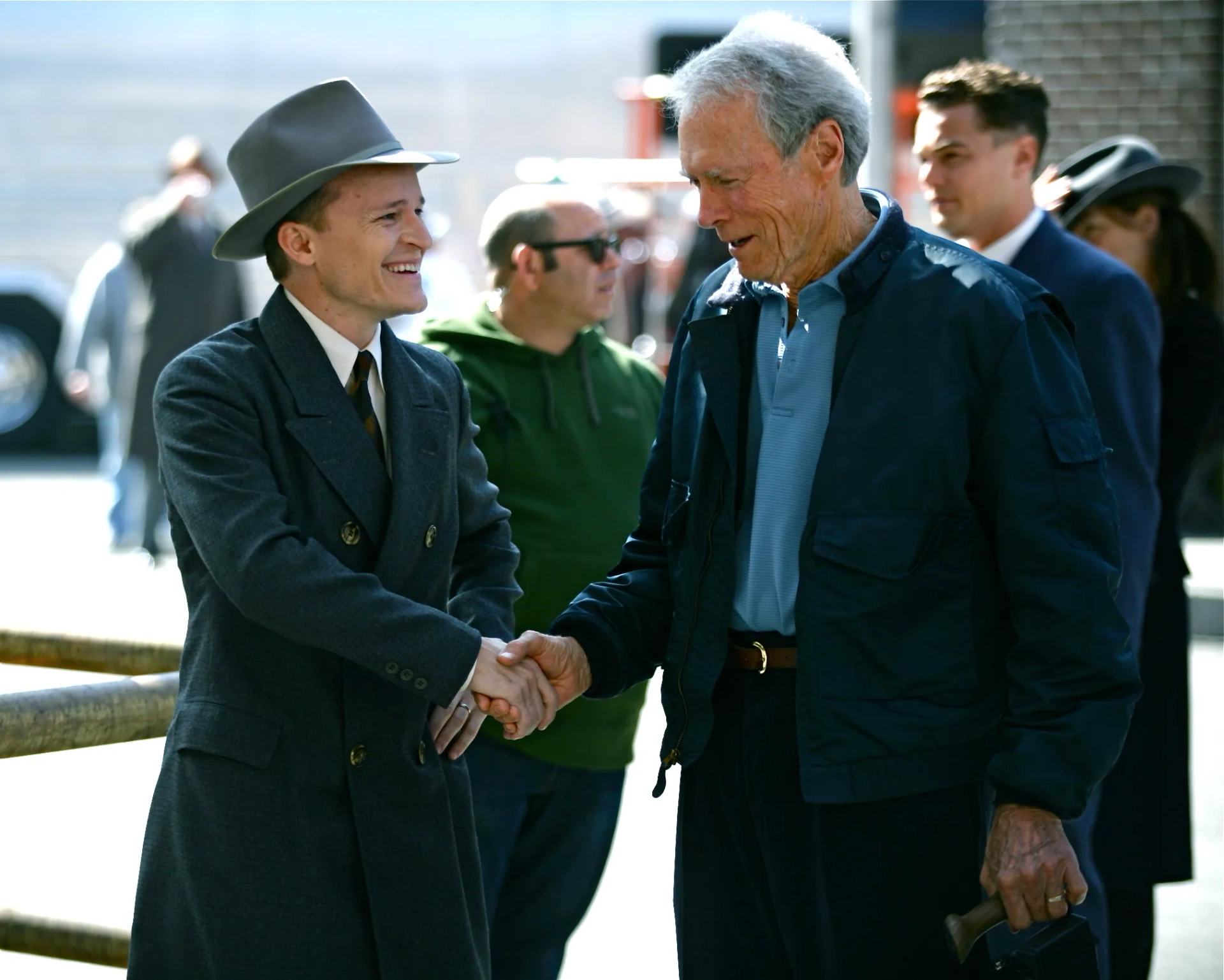 Damon Herriman and Clint Eastwood on the set of "J Edgar".