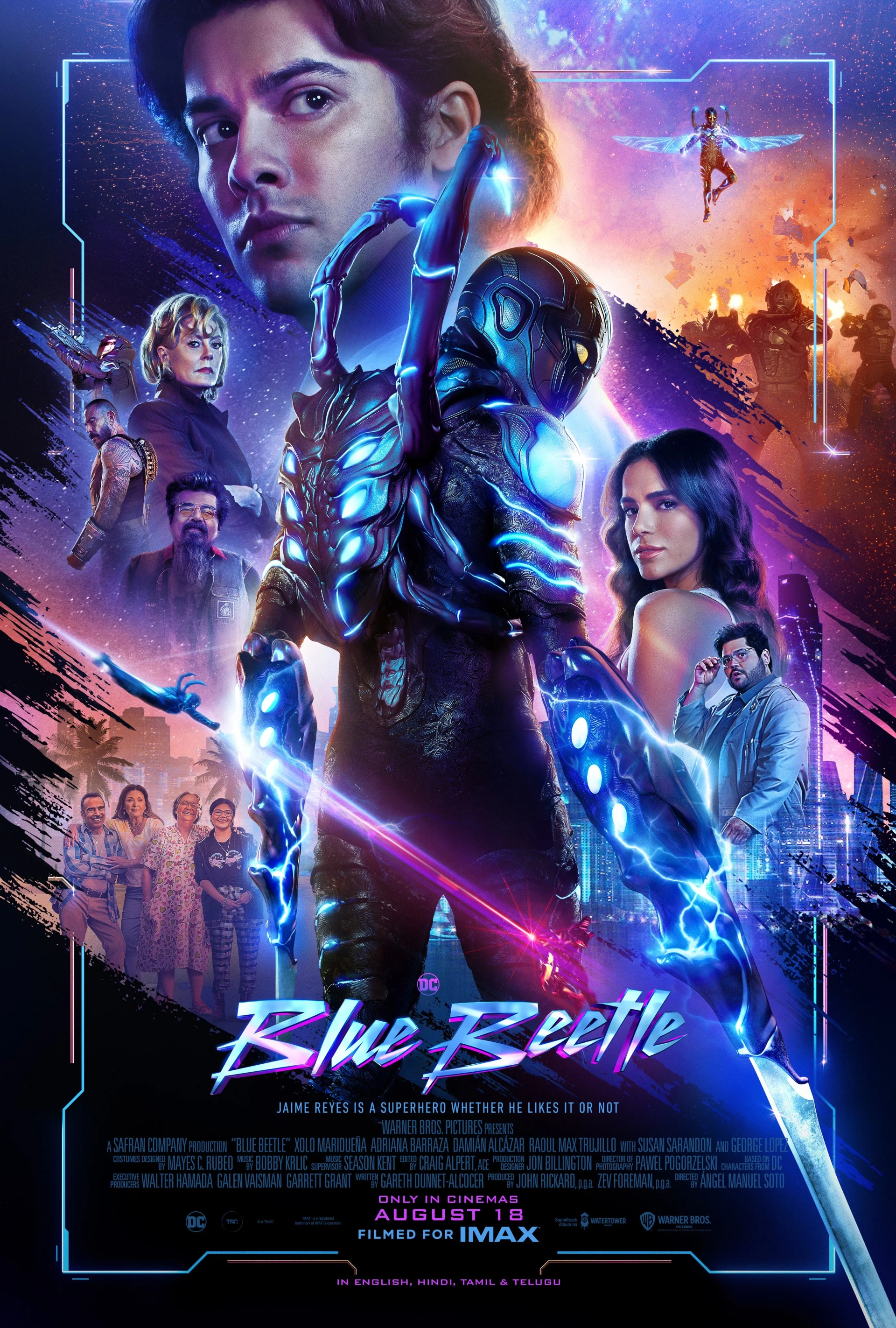 Susan Sarandon, Elpidia Carrillo, Damián Alcázar, Adriana Barraza, George Lopez, Raoul Max Trujillo, Bruna Marquezine, Harvey Guillén, Xolo Maridueña, and Belissa Escobedo in Blue Beetle (2023)