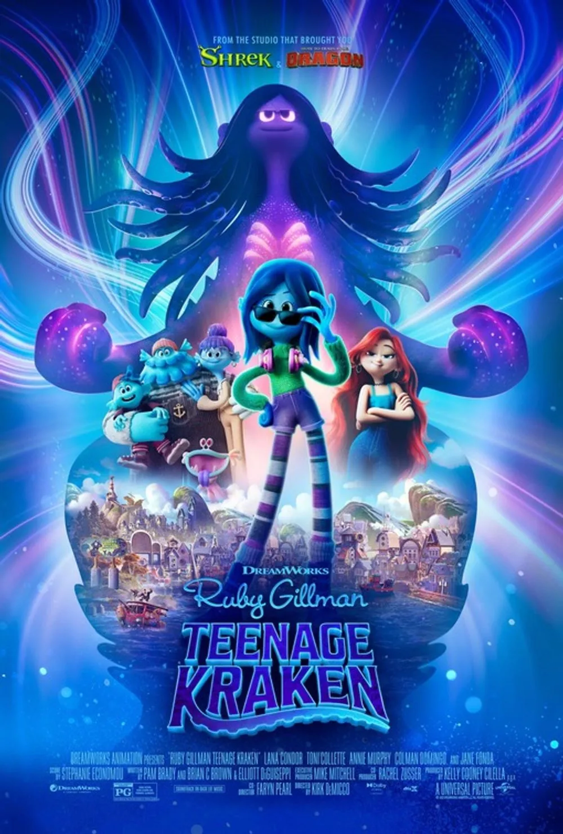 Toni Collette, Colman Domingo, Will Forte, Salish Matter, Jordan Matter, Annie Murphy, Lana Condor, and Blue Chapman in Ruby Gillman: Teenage Kraken (2023)