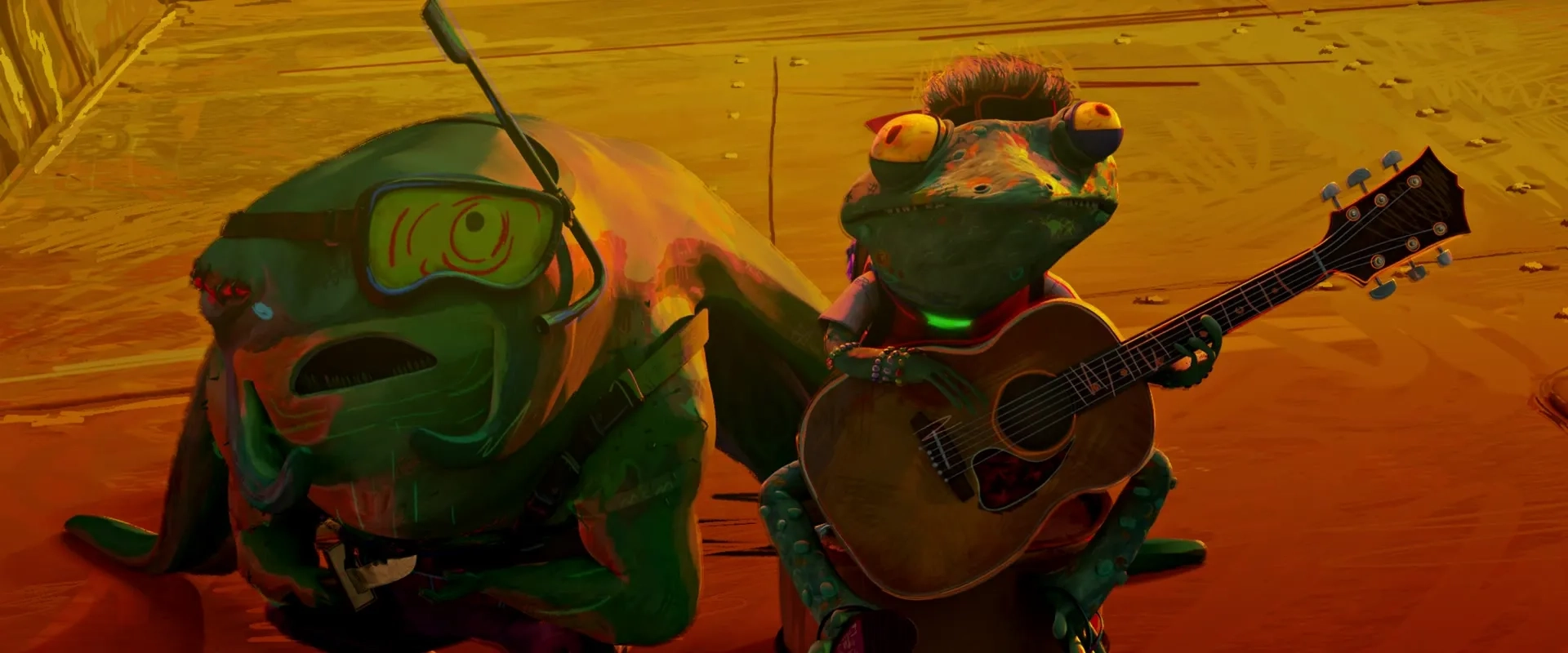 Paul Rudd and Post Malone in Teenage Mutant Ninja Turtles: Mutant Mayhem (2023)