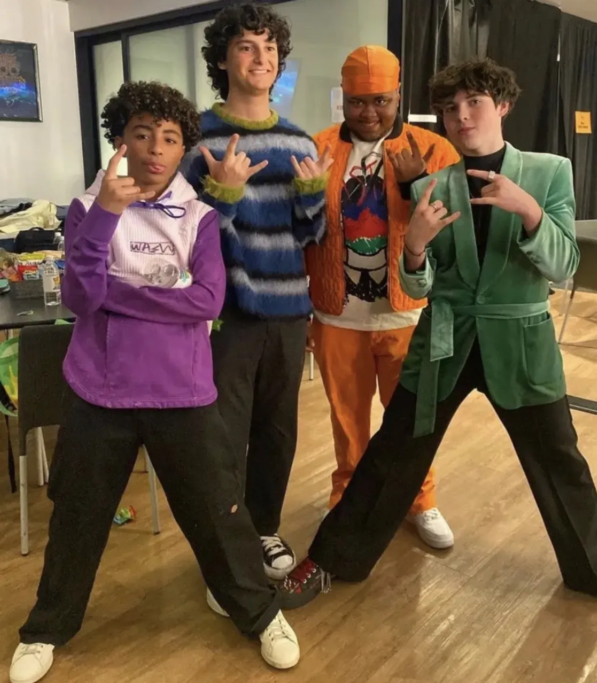 Brady Noon, Nicolas Cantu, Shamon Brown Jr., and Micah Abbey in Teenage Mutant Ninja Turtles: Mutant Mayhem (2023)