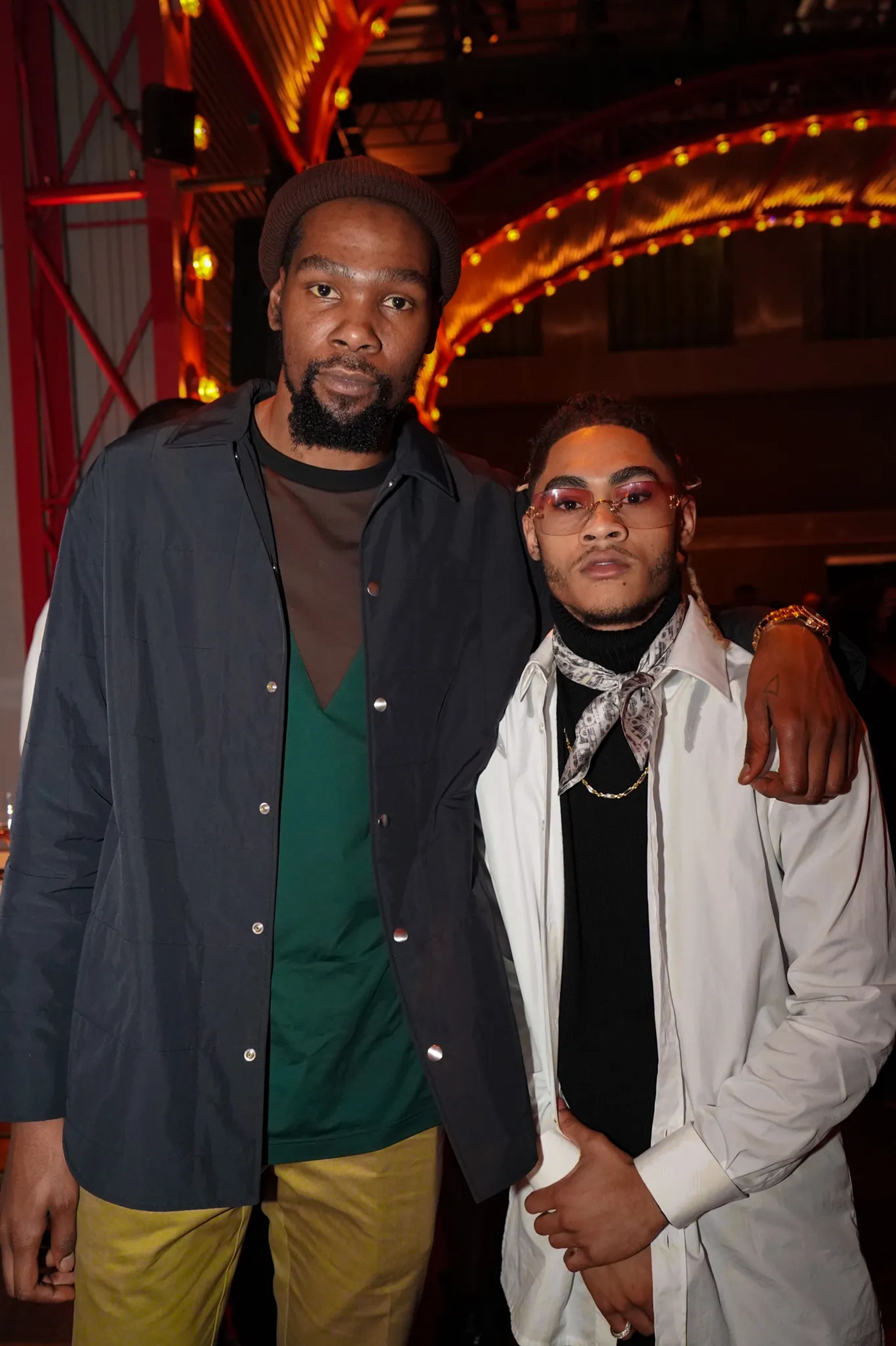 Javen Lewis with NBA superstar and executive producer Kevin Durant at the Brooklyn premiere of Apple TV+'s "Swagger"