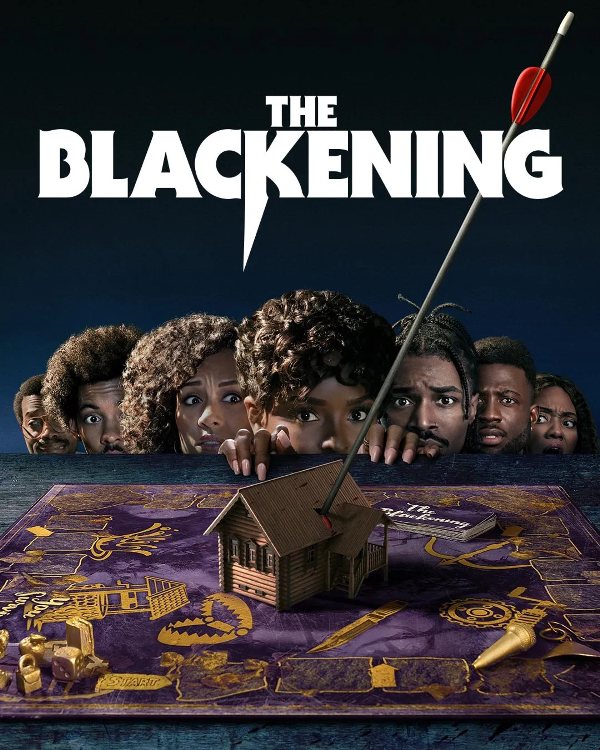 Jermaine Fowler, Sinqua Walls, Antoinette Robertson, Dewayne Perkins, Melvin Gregg, X Mayo, and Grace Byers in The Blackening (2022)