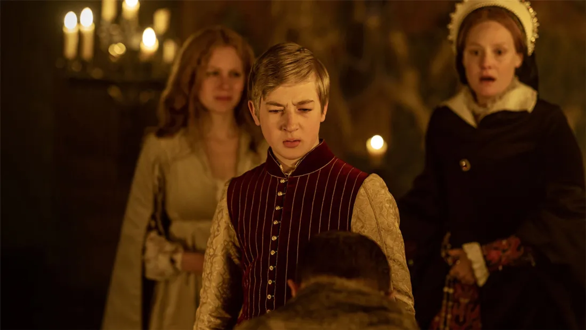 Romola Garai, Alicia von Rittberg, and Oliver Zetterström in Becoming Elizabeth (2022)