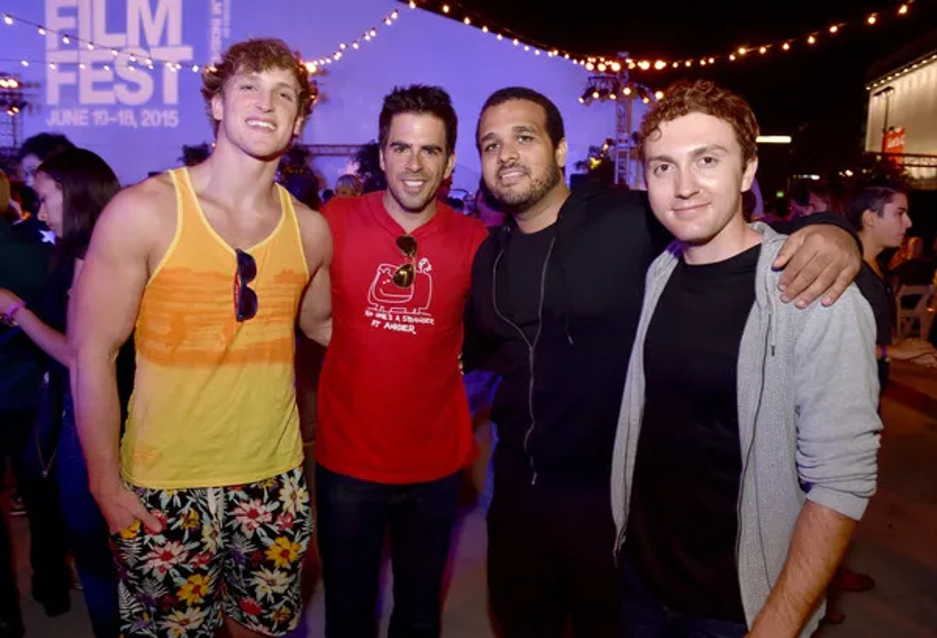 Eli Roth, Daryl Sabara, Aaron Burns, and Logan Paul at an event for The Green Inferno (2013)