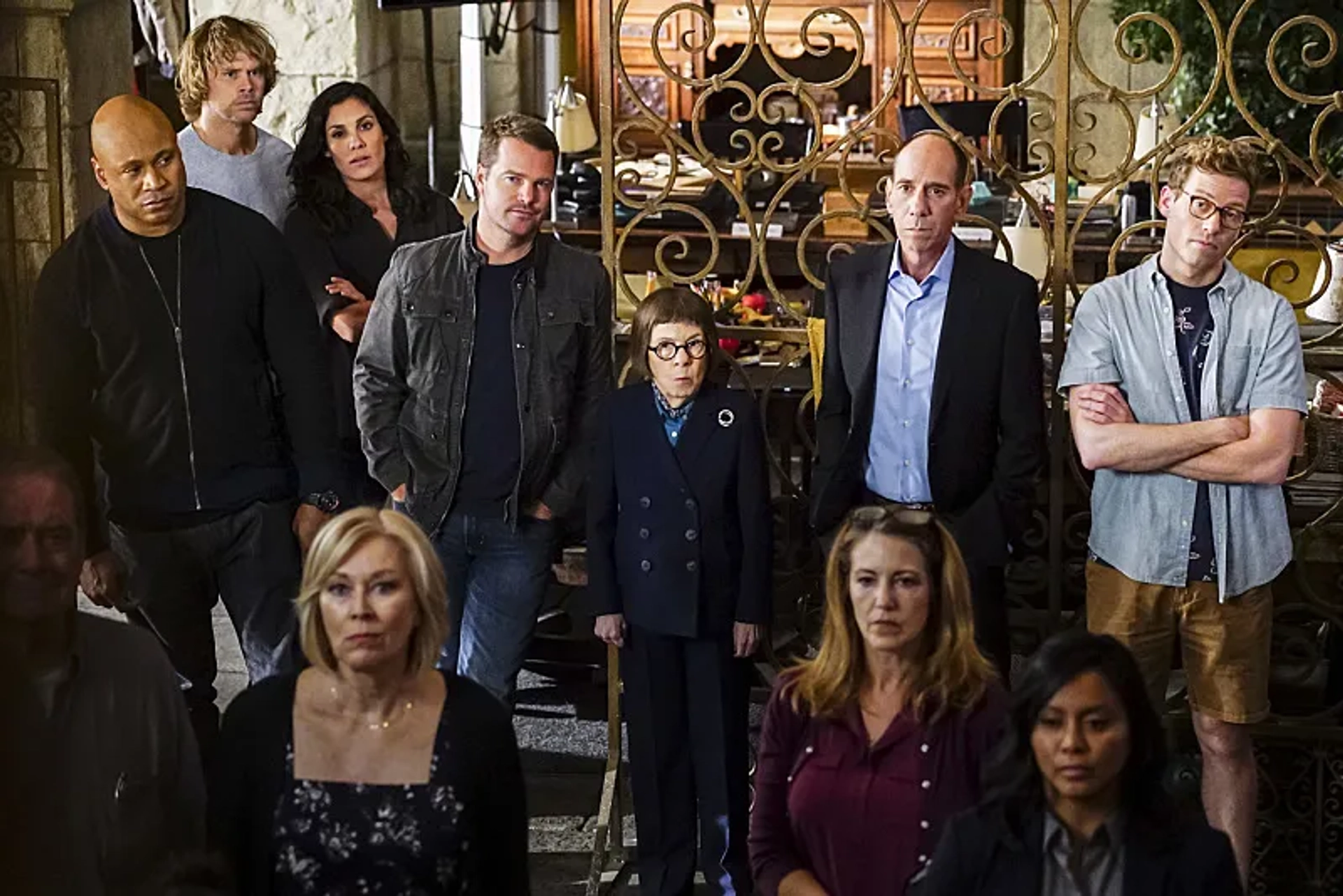 Chris O'Donnell, Miguel Ferrer, Linda Hunt, LL Cool J, Eric Christian Olsen, Daniela Ruah, and Barrett Foa in NCIS: Los Angeles (2009)