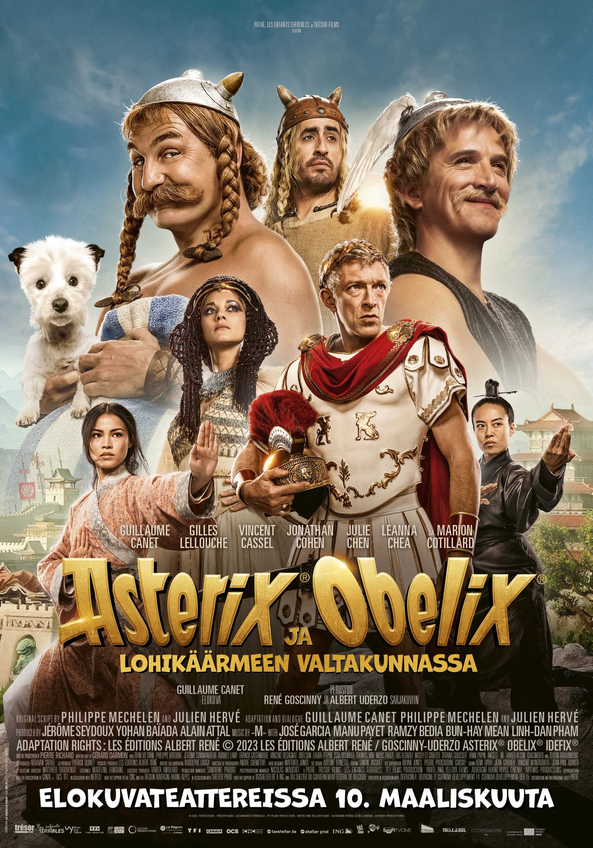 Vincent Cassel, Guillaume Canet, Marion Cotillard, Gilles Lellouche, Julie Chen, Jonathan Cohen, and Leanna Chea in Asterix & Obelix: The Middle Kingdom (2023)