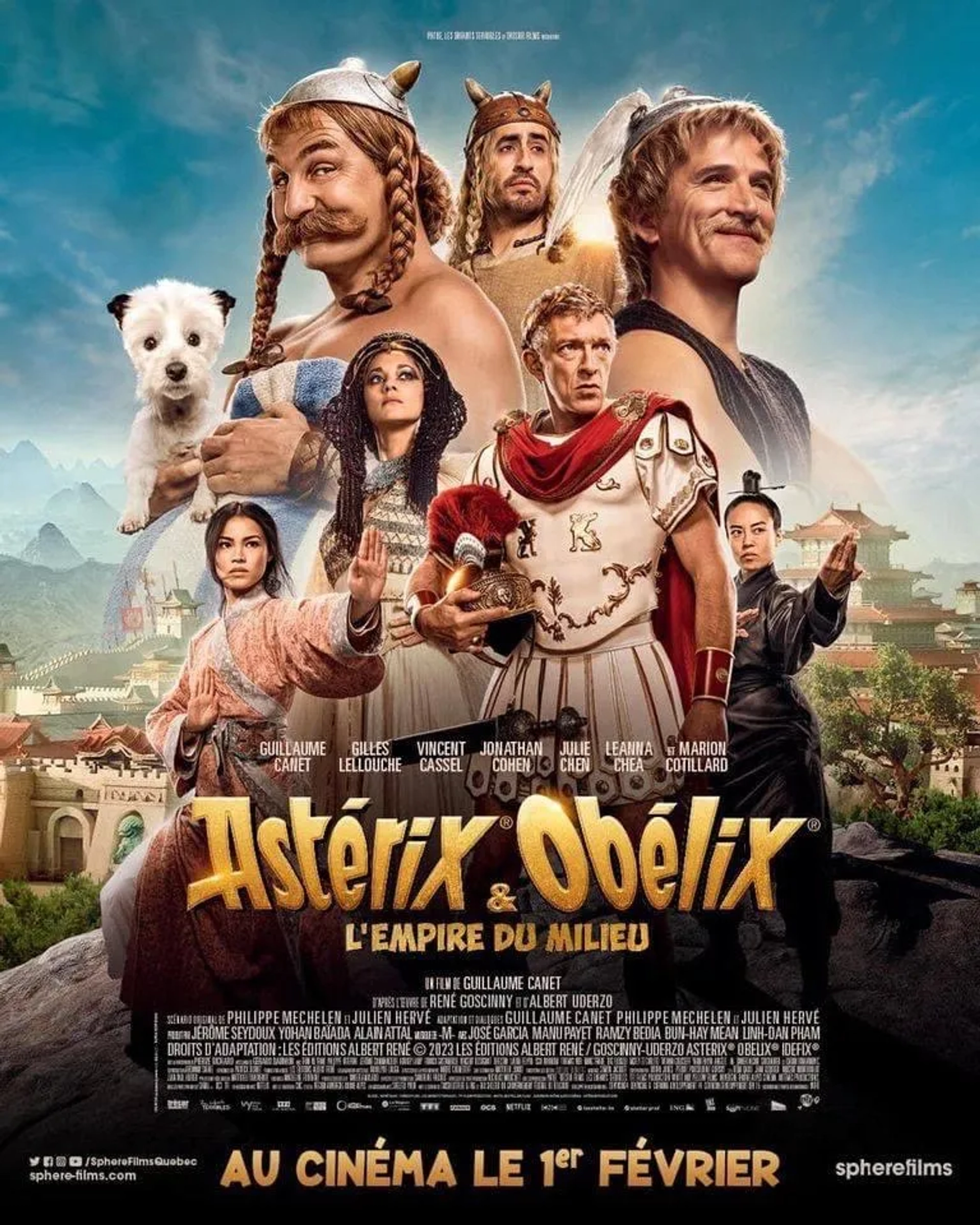 Vincent Cassel, Guillaume Canet, Marion Cotillard, Gilles Lellouche, Julie Chen, Jonathan Cohen, and Leanna Chea in Asterix & Obelix: The Middle Kingdom (2023)