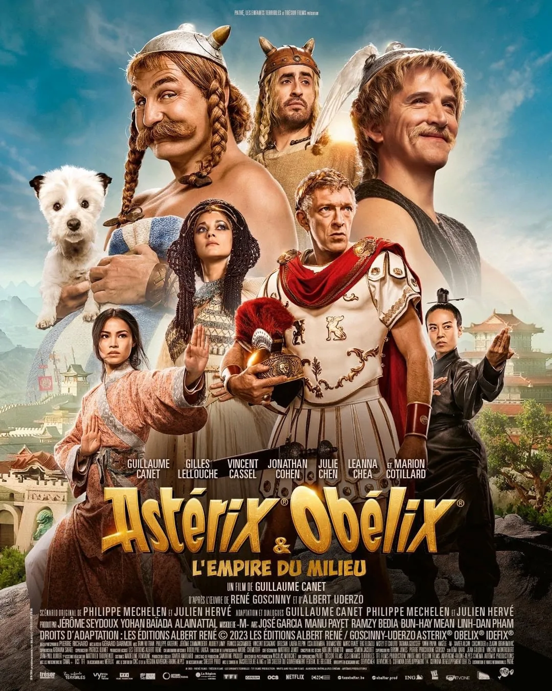 Vincent Cassel, Guillaume Canet, Marion Cotillard, Gilles Lellouche, Julie Chen, Jonathan Cohen, and Leanna Chea in Asterix & Obelix: The Middle Kingdom (2023)