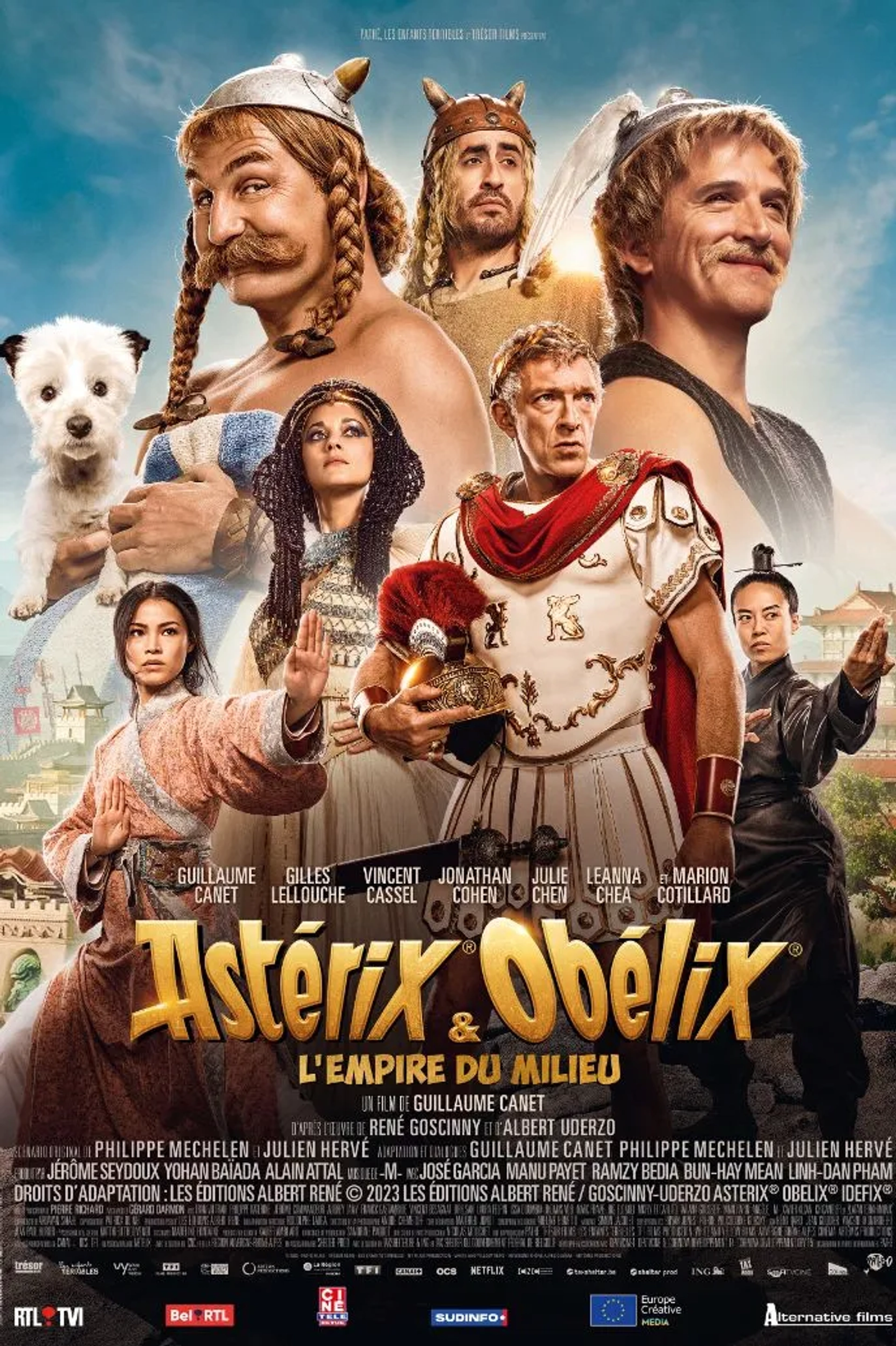 Vincent Cassel, Guillaume Canet, Marion Cotillard, Gilles Lellouche, Julie Chen, Jonathan Cohen, and Leanna Chea in Asterix & Obelix: The Middle Kingdom (2023)