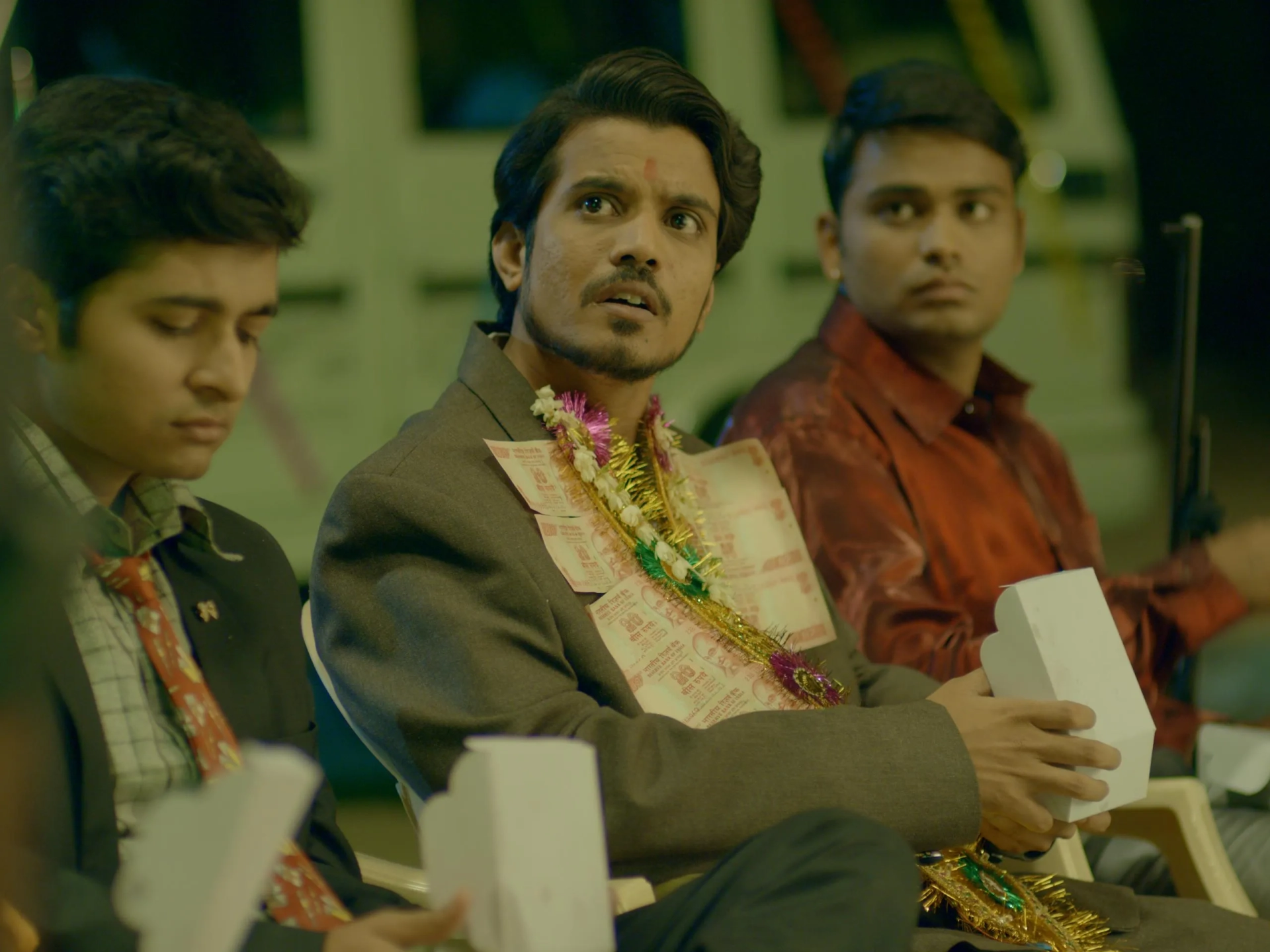 Vaibhav Rajoriya, Akshay Sharma, and Aasif Khan in Panchayat (2020)