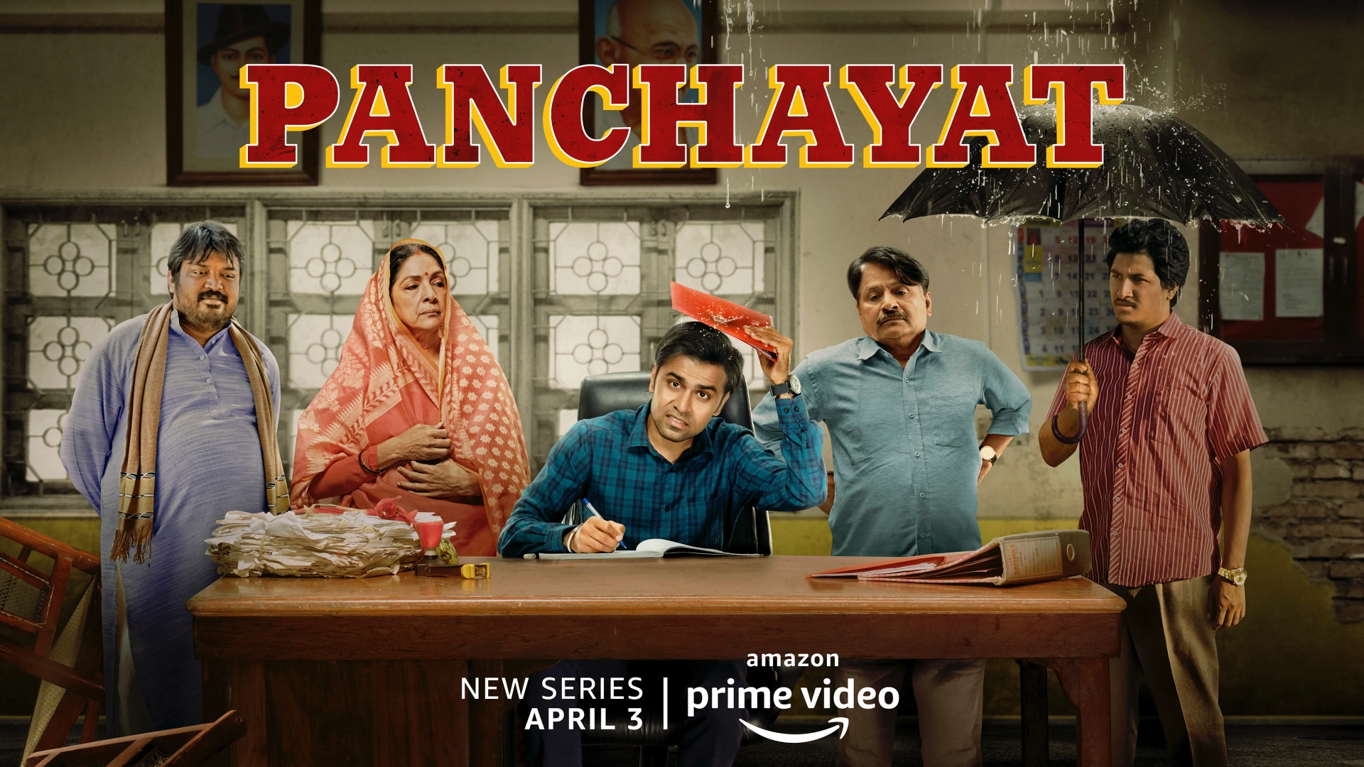 Neena Gupta, Raghubir Yadav, Chandan Roy, Faisal Malik, and Jitendra Kumar in Panchayat (2020)