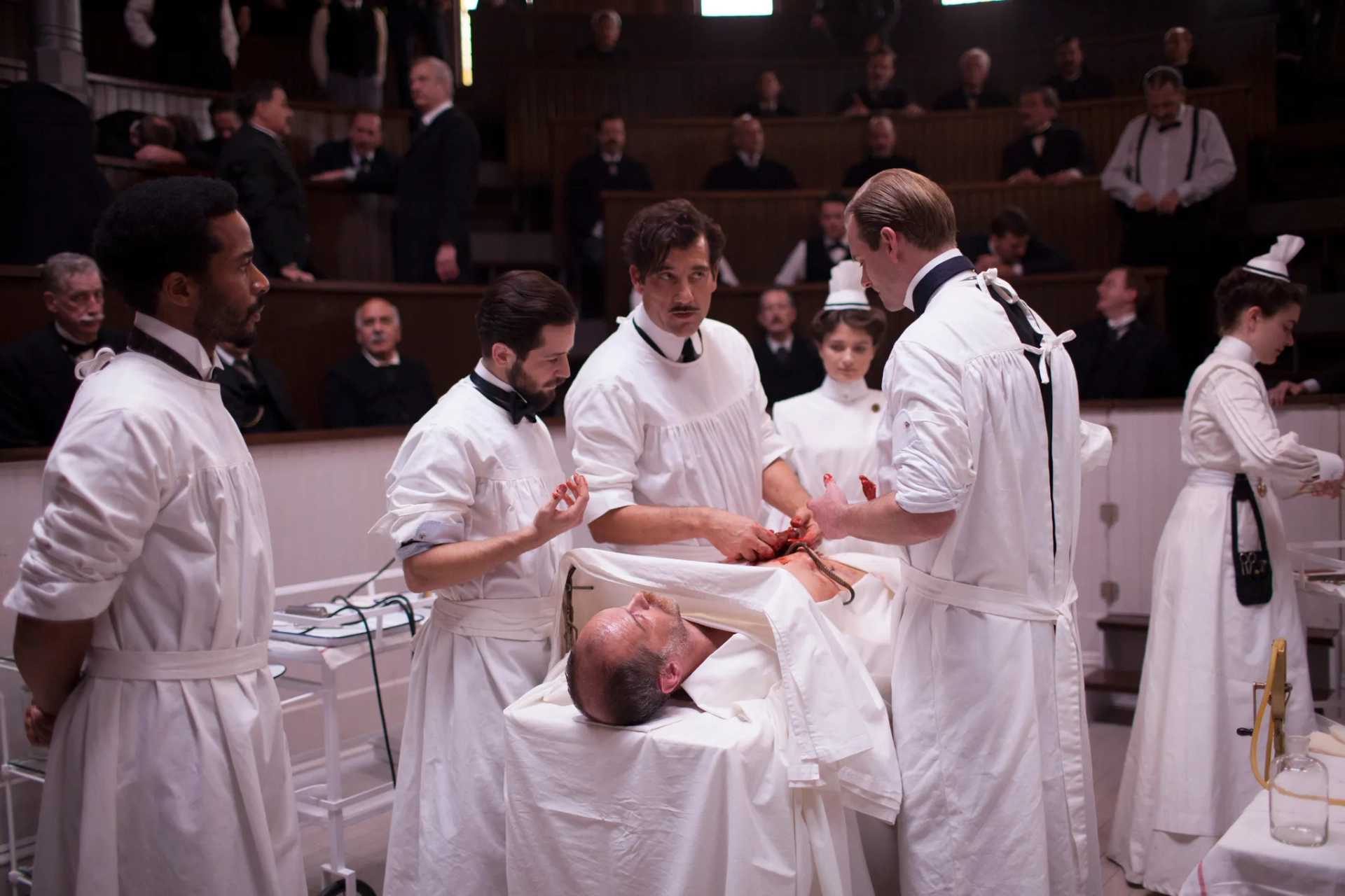 Michael Angarano, Eric Johnson, Clive Owen, Louis Butelli, Eve Hewson, and André Holland in The Knick (2014)