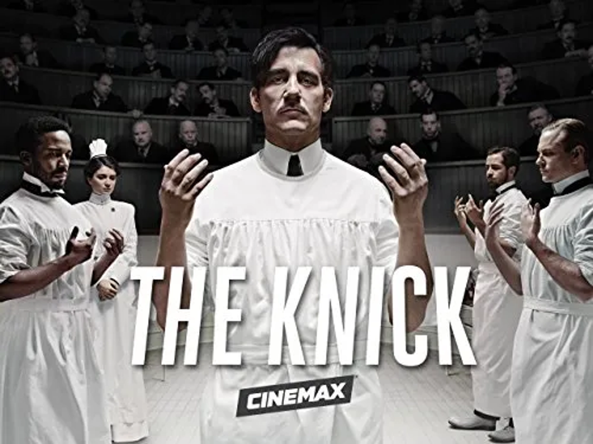 Michael Angarano, Eric Johnson, Clive Owen, Eve Hewson, and André Holland in The Knick (2014)