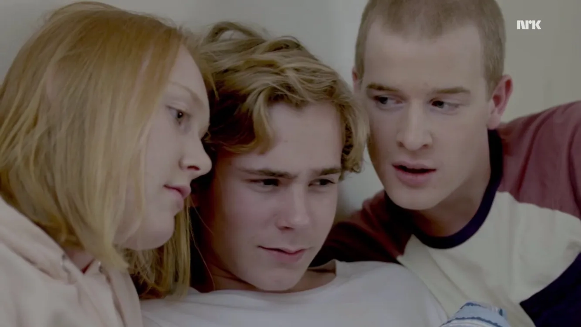 Carl Martin Eggesbø, Tarjei Sandvik Moe, and Rakel Øfsti Nesje in Skam (2015)