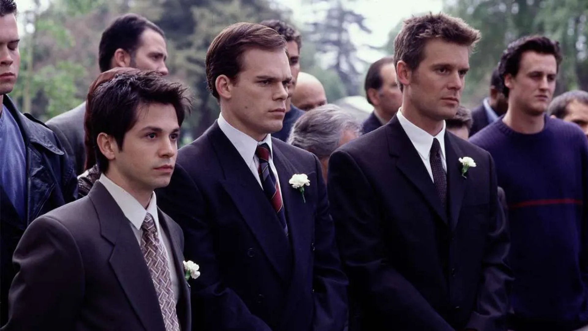 Freddy Rodríguez, Michael C. Hall, and Peter Krause in Six Feet Under (2001)