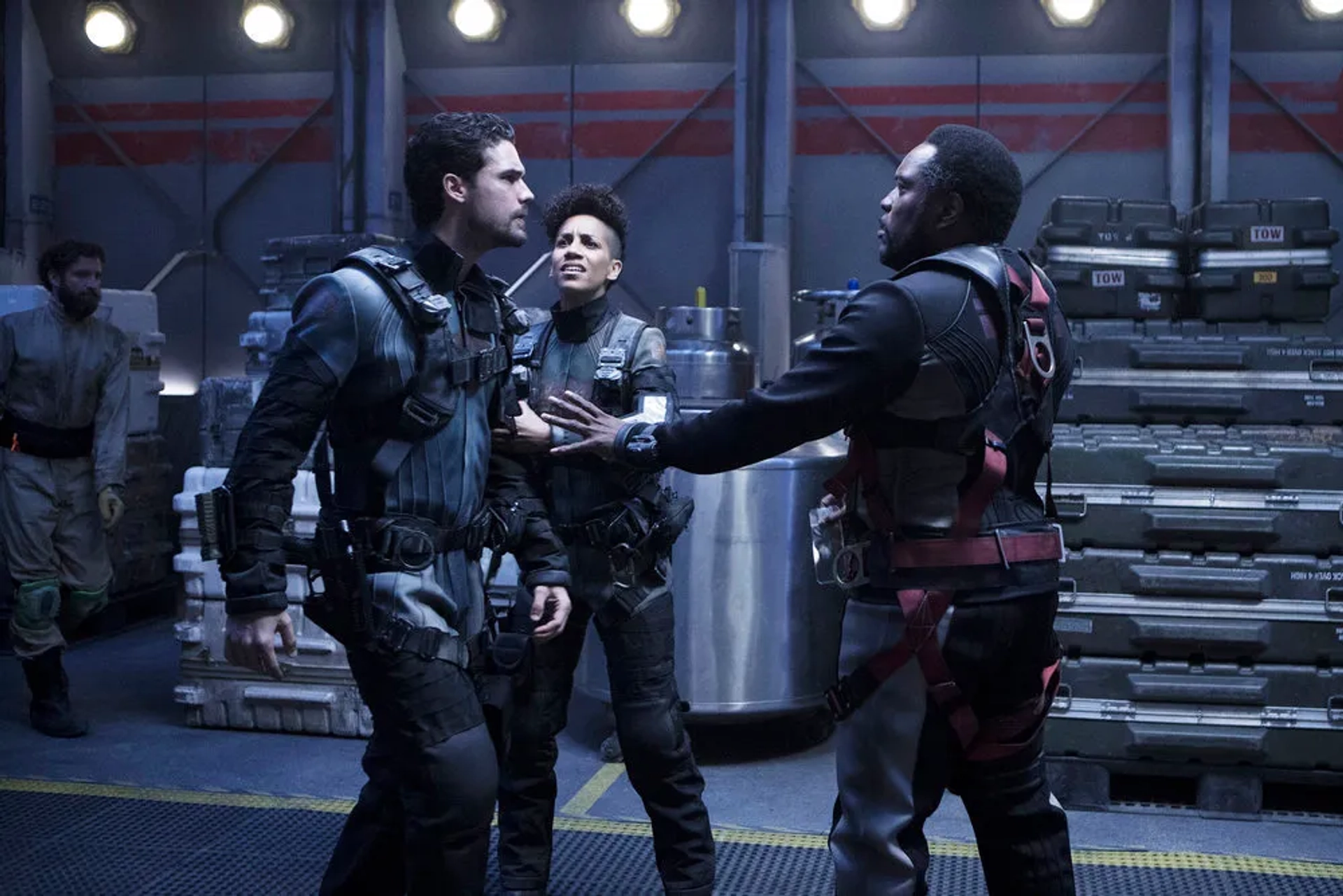 Chad L. Coleman, Steven Strait, and Dominique Tipper in The Expanse (2015)