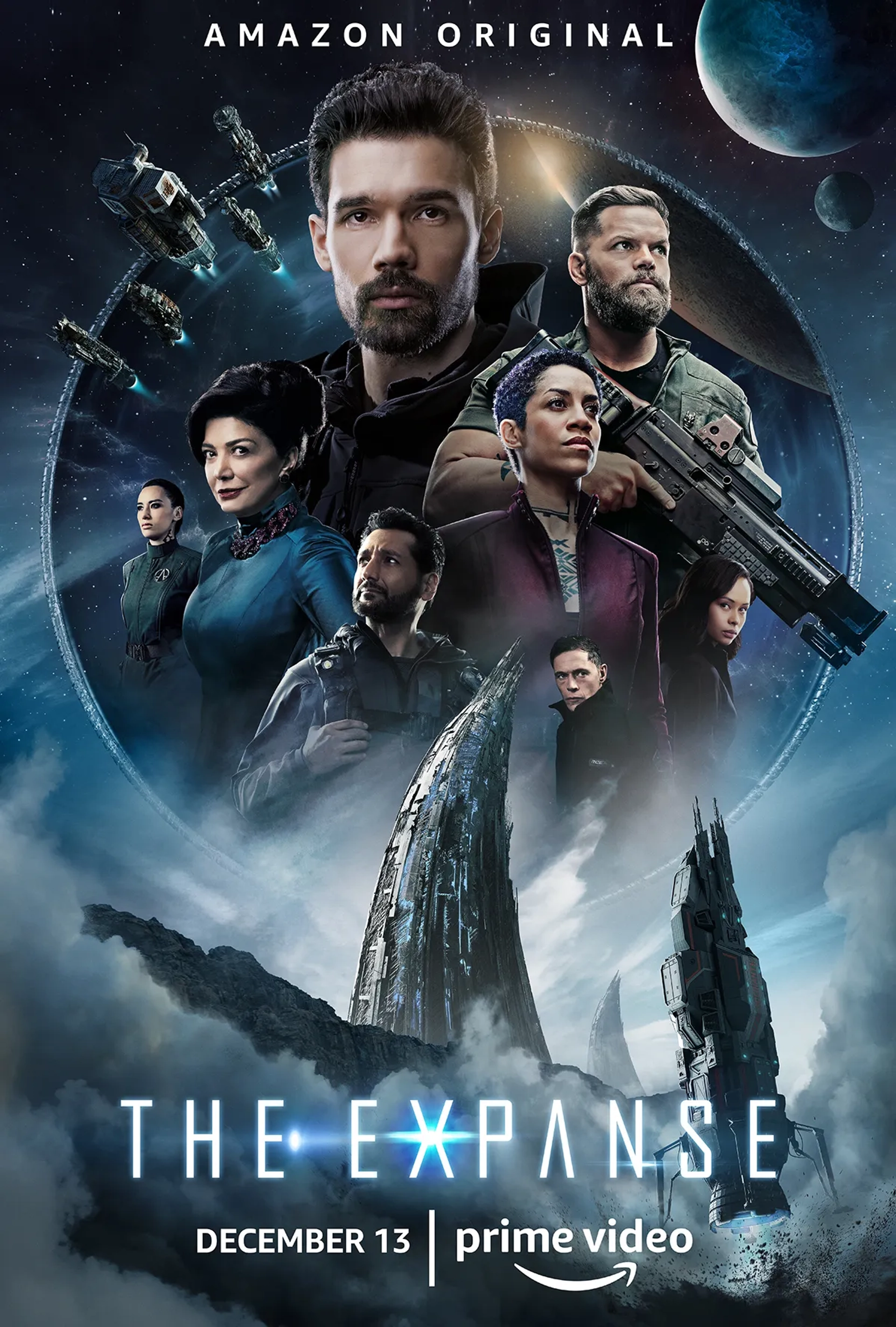 Shohreh Aghdashloo, Cas Anvar, Burn Gorman, Wes Chatham, Steven Strait, Frankie Adams, and Dominique Tipper in The Expanse (2015)