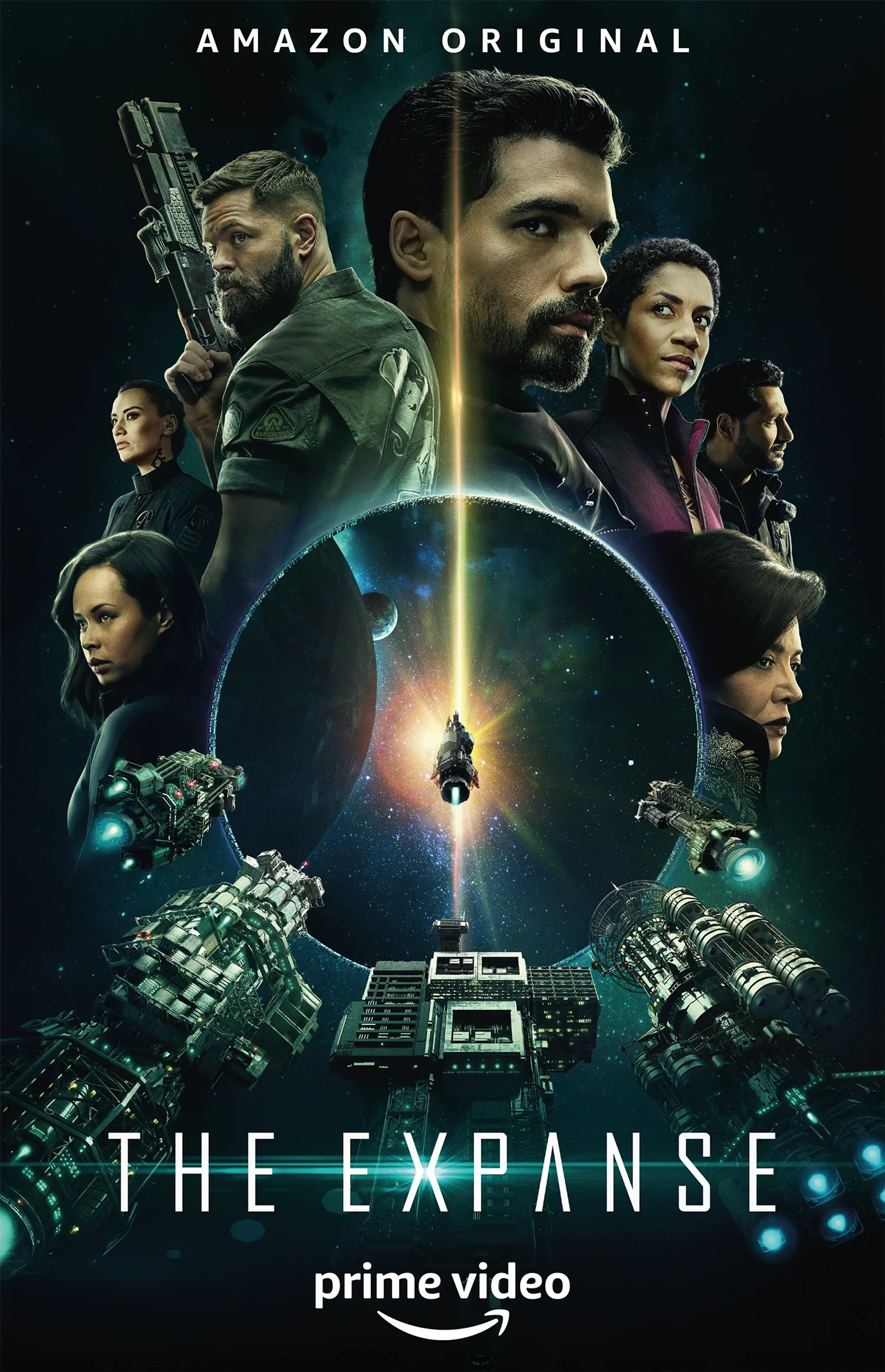 Shohreh Aghdashloo, Cas Anvar, Wes Chatham, Steven Strait, Frankie Adams, Cara Gee, and Dominique Tipper in The Expanse (2015)