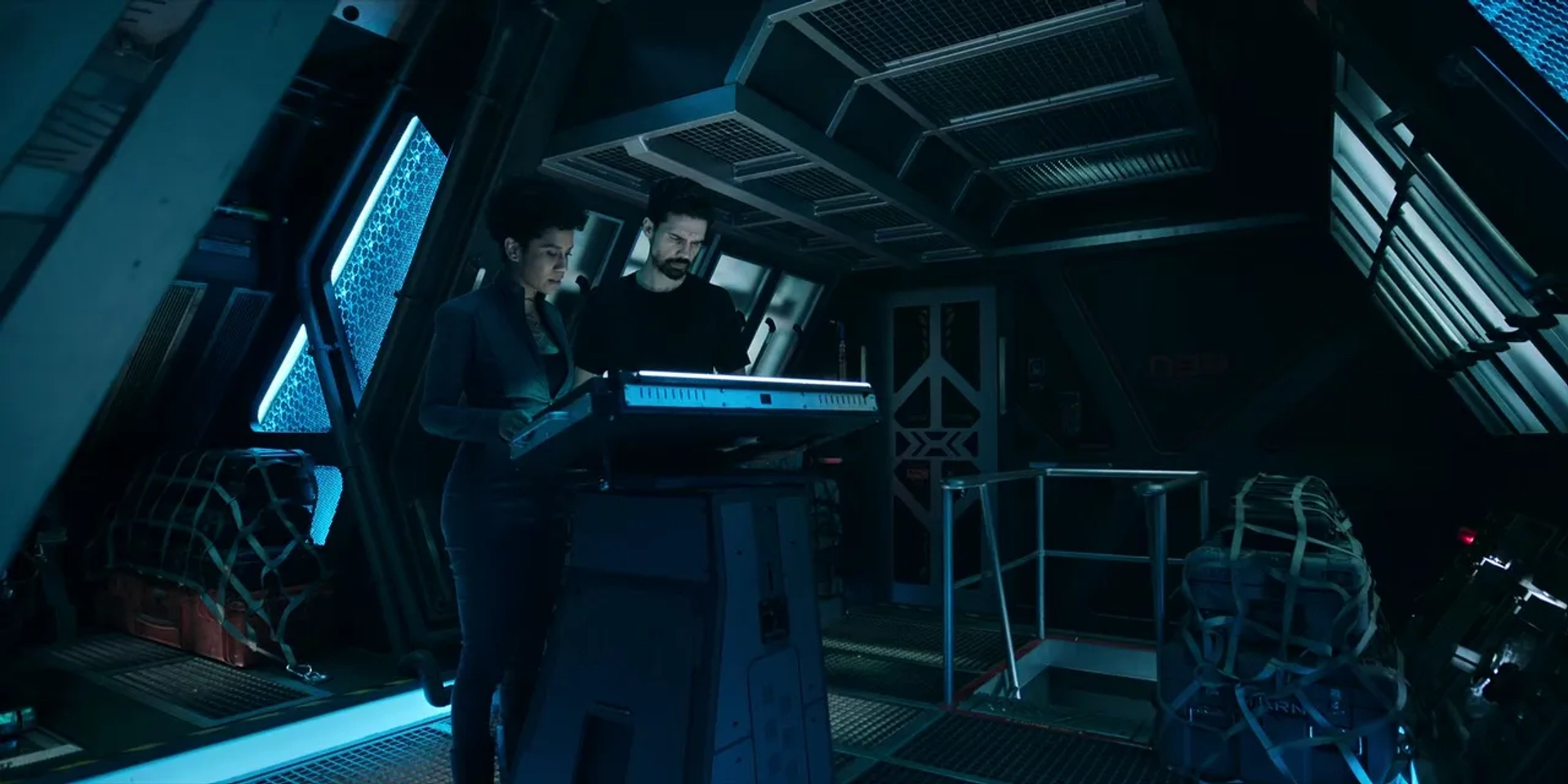 Steven Strait and Dominique Tipper in The Expanse: Why We Fight (2022)