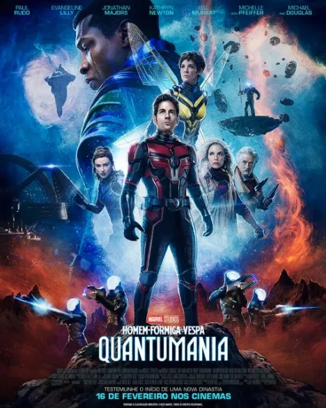 Michael Douglas, Michelle Pfeiffer, Paul Rudd, Kathryn Newton, Evangeline Lilly, Jonathan Majors, and Jamie Andrew Cutler in Ant-Man and the Wasp: Quantumania (2023)