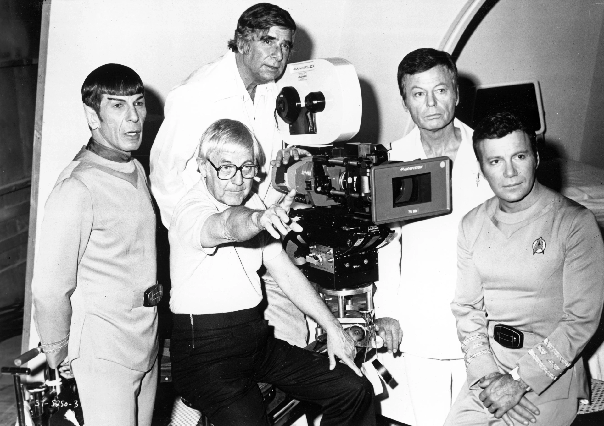 Leonard Nimoy, William Shatner, DeForest Kelley, Gene Roddenberry, and Robert Wise in Star Trek: The Motion Picture (1979)