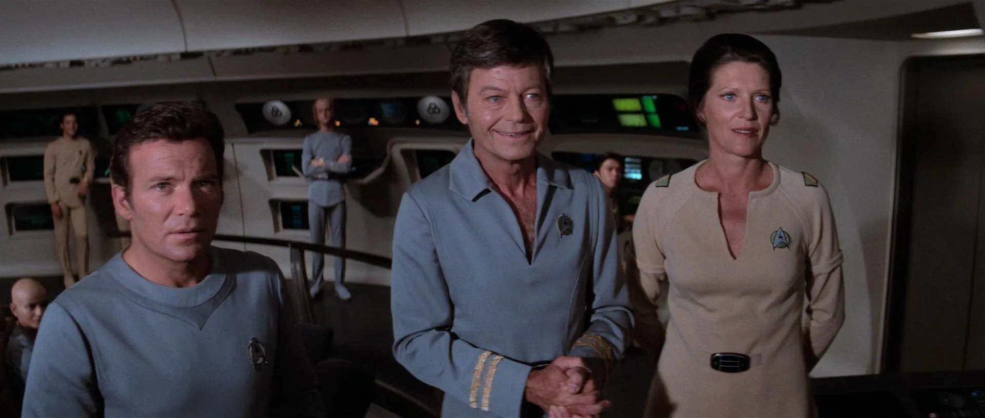 William Shatner, Majel Barrett, and DeForest Kelley in Star Trek: The Motion Picture (1979)