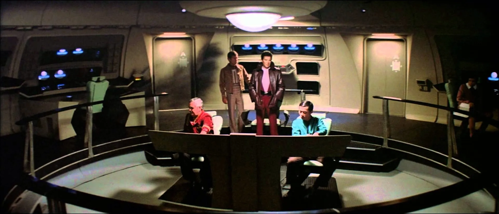 Walter Koenig, William Shatner, James Doohan, and DeForest Kelley in Star Trek III: The Search for Spock (1984)