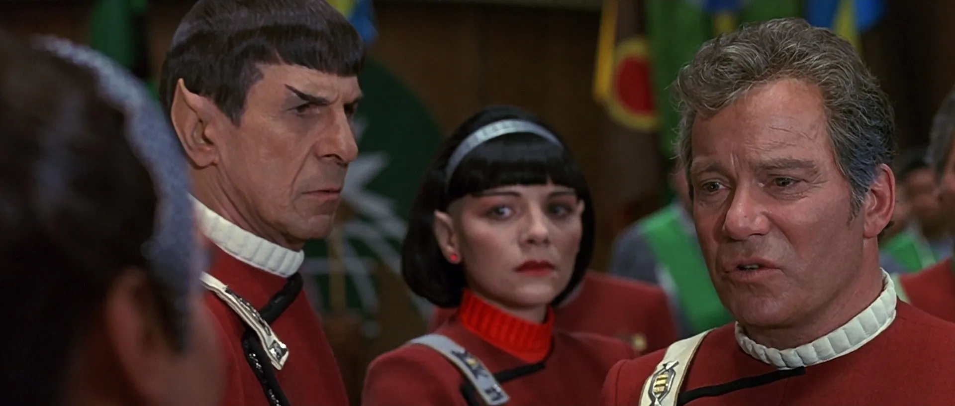 Kim Cattrall, Leonard Nimoy, William Shatner, and Rosanna DeSoto in Star Trek VI: The Undiscovered Country (1991)