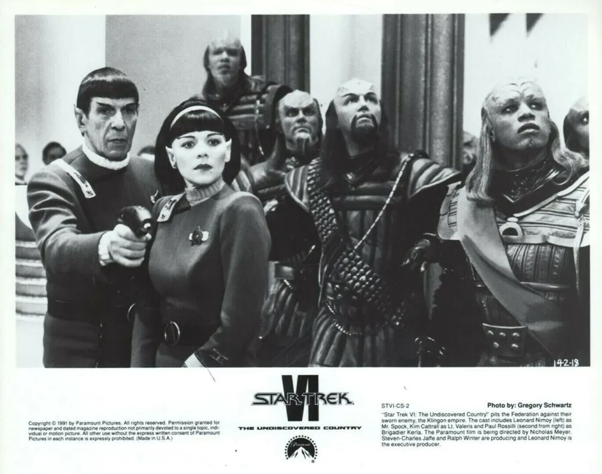 Kim Cattrall, Leonard Nimoy, and Paul Rossilli in Star Trek VI: The Undiscovered Country (1991)