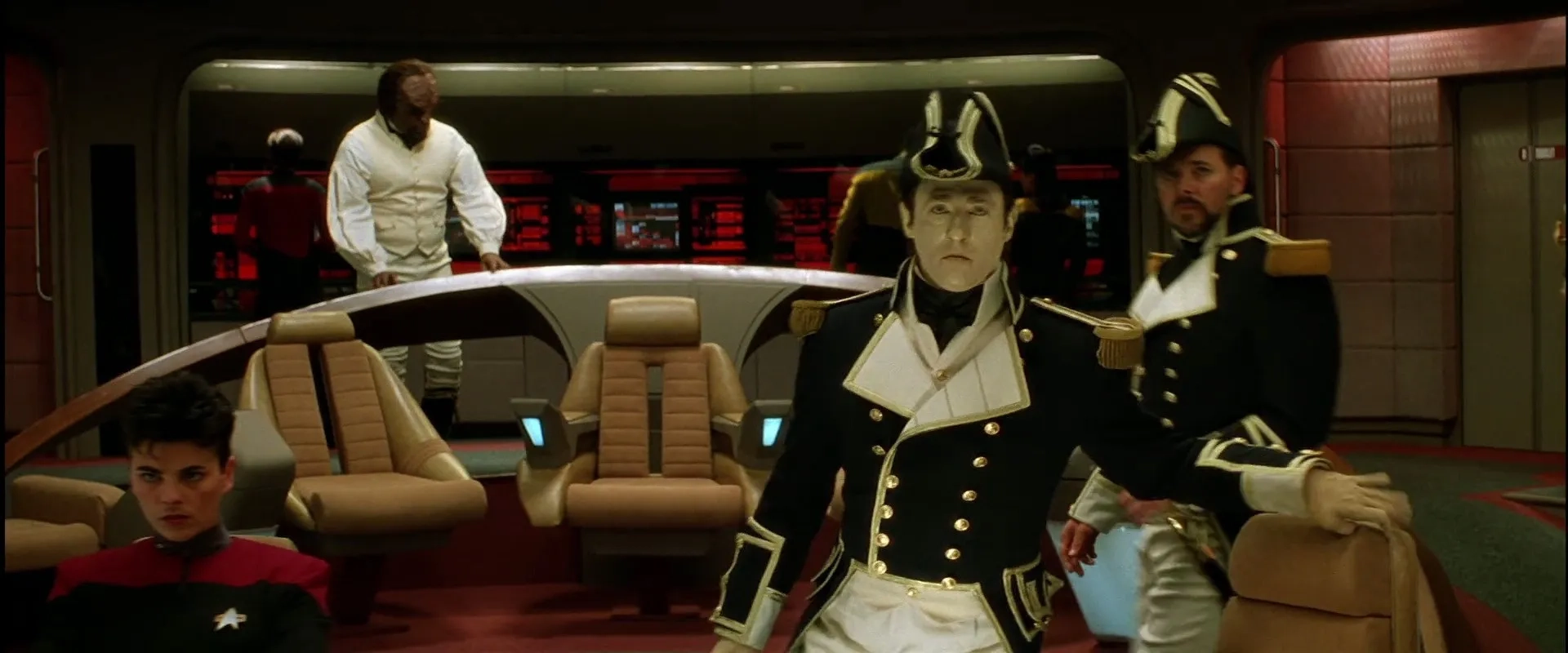 Michael Dorn, Jonathan Frakes, Brent Spiner, and Tracee Cocco in Star Trek: Generations (1994)