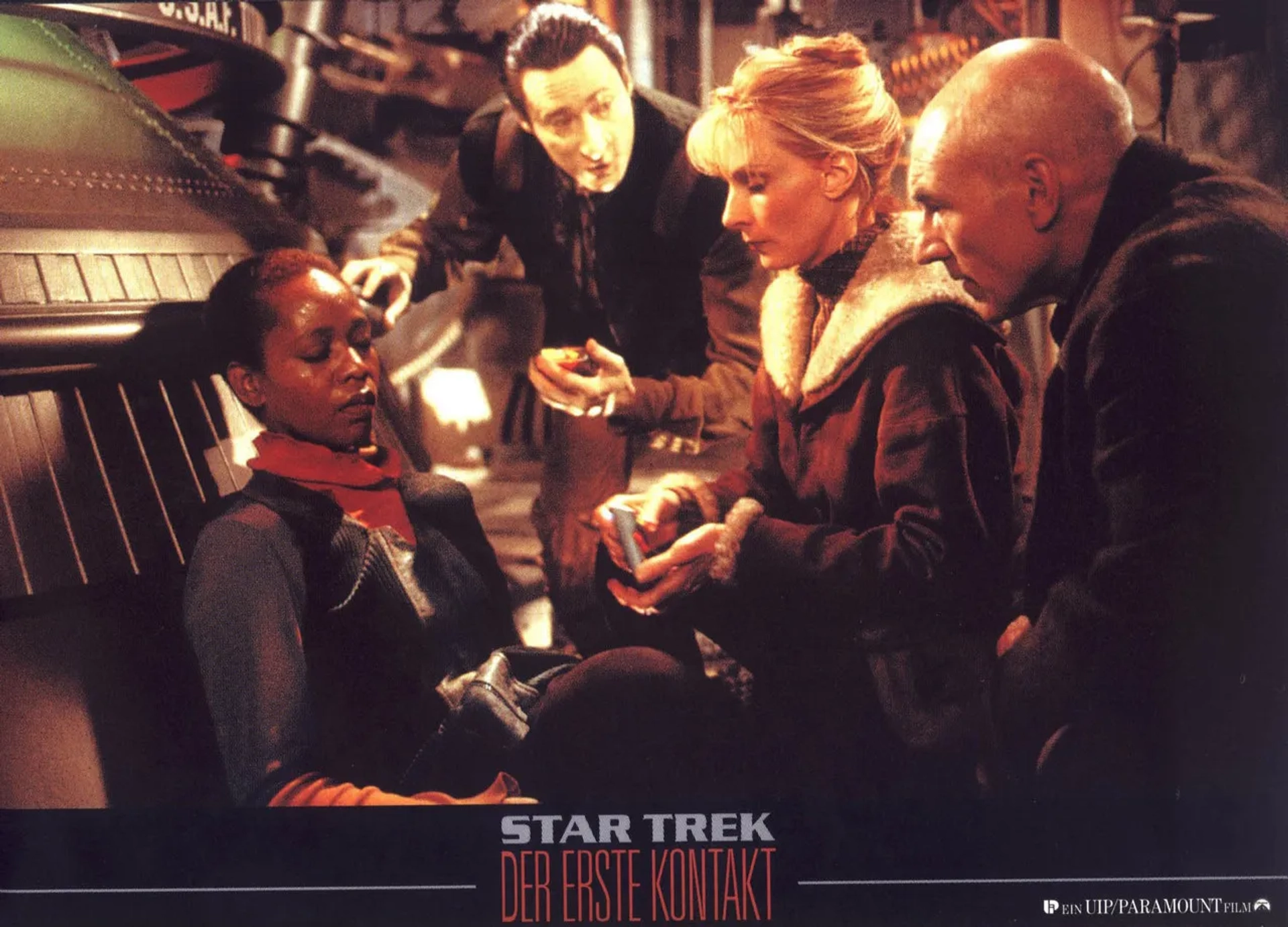 Gates McFadden, Brent Spiner, Patrick Stewart, and Alfre Woodard in Star Trek: First Contact (1996)