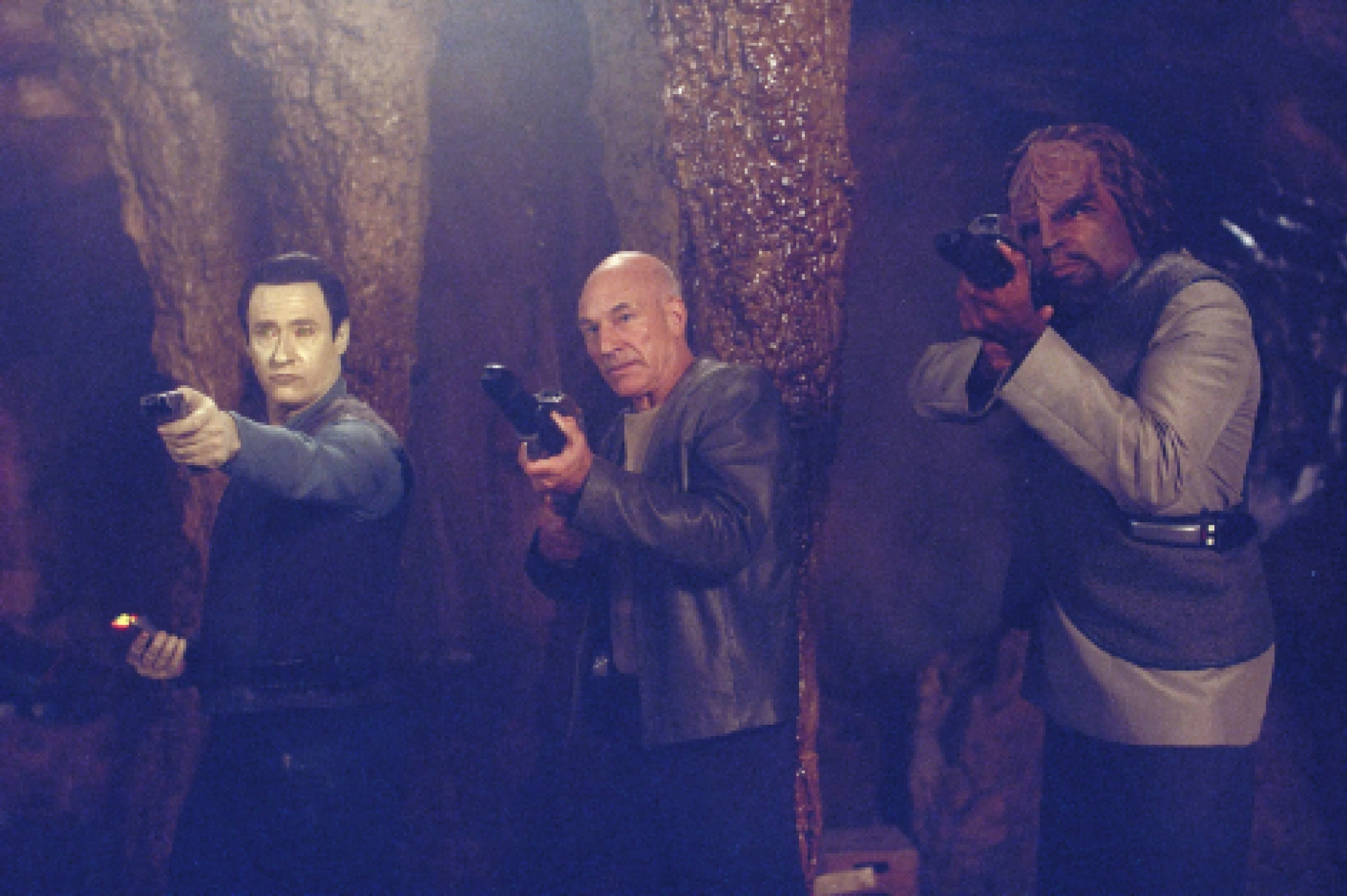 Michael Dorn, Brent Spiner, and Patrick Stewart in Star Trek: Insurrection (1998)