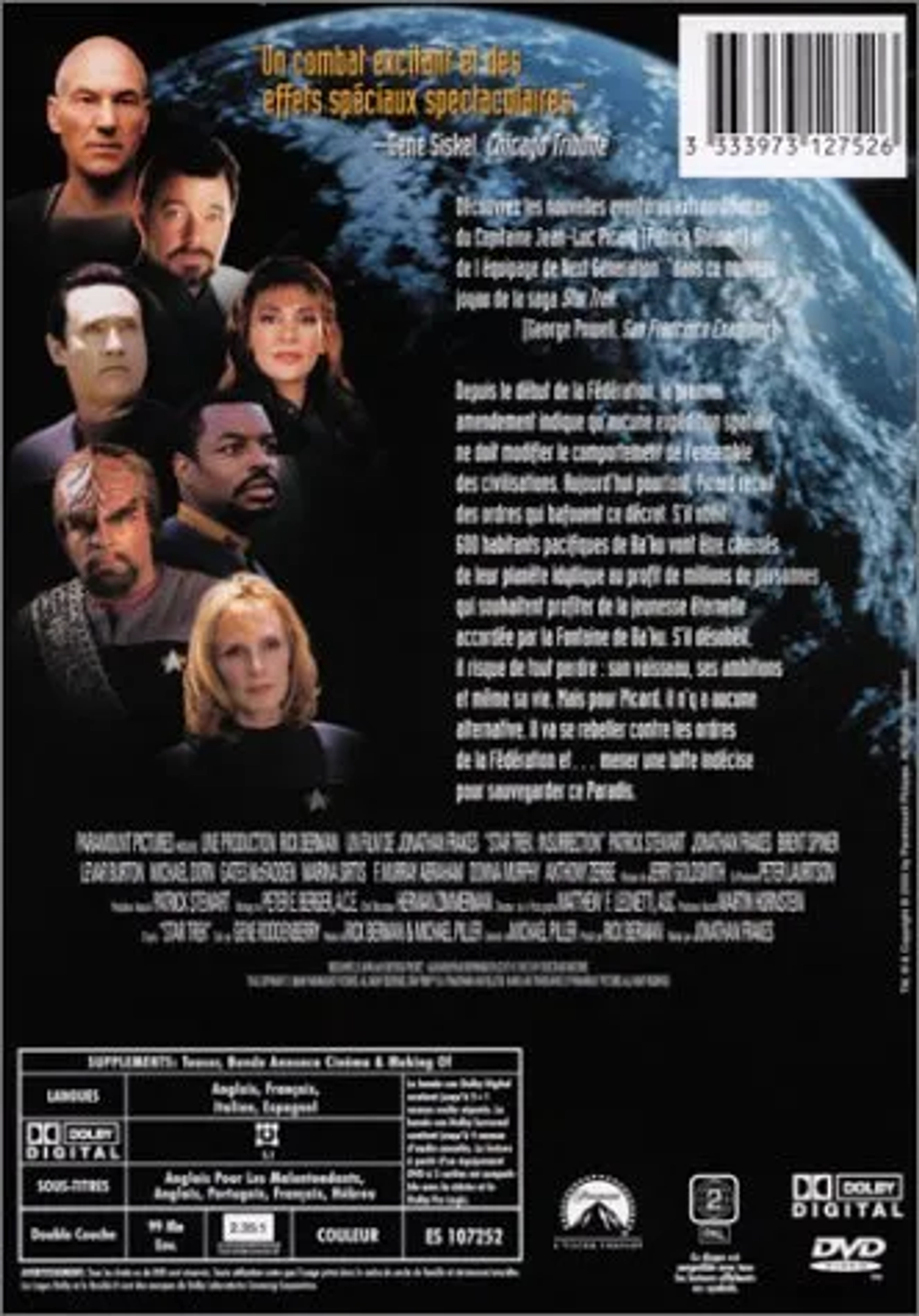 Michael Dorn, Jonathan Frakes, Gates McFadden, Marina Sirtis, Brent Spiner, LeVar Burton, and Patrick Stewart in Star Trek: Insurrection (1998)