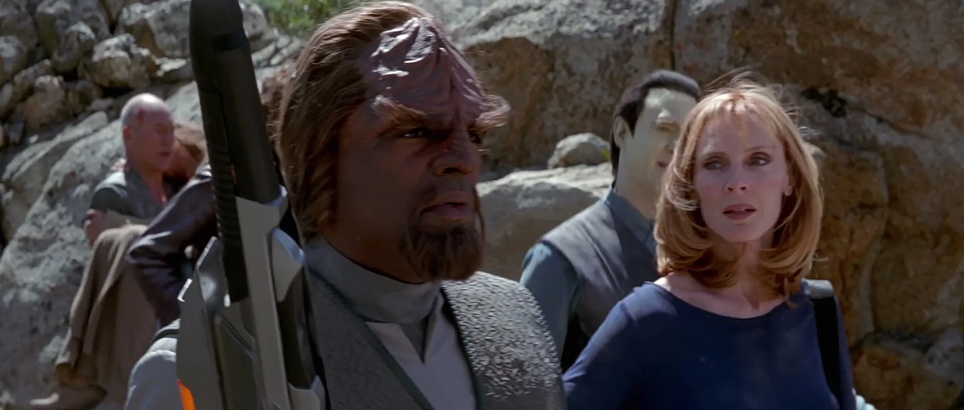 Michael Dorn and Gates McFadden in Star Trek: Insurrection (1998)