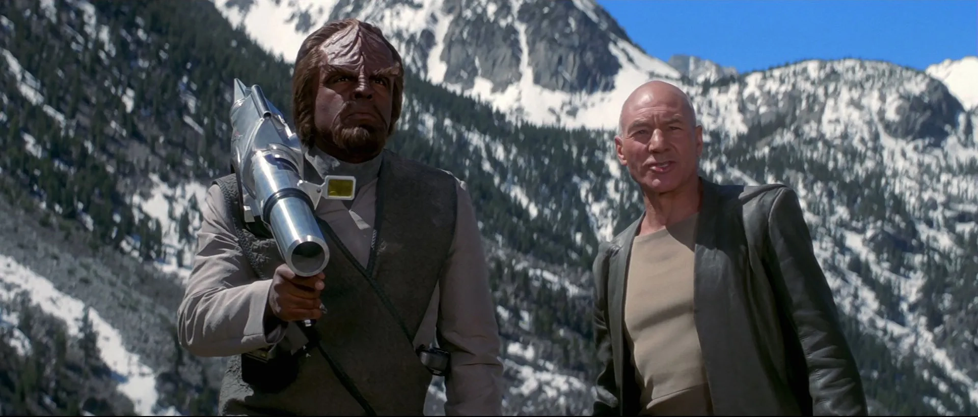 Michael Dorn and Patrick Stewart in Star Trek: Insurrection (1998)