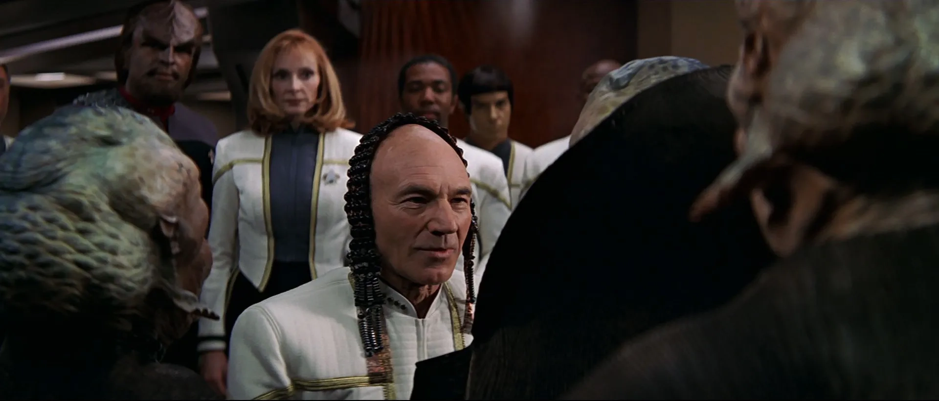 Michael Dorn, Gates McFadden, and Patrick Stewart in Star Trek: Insurrection (1998)