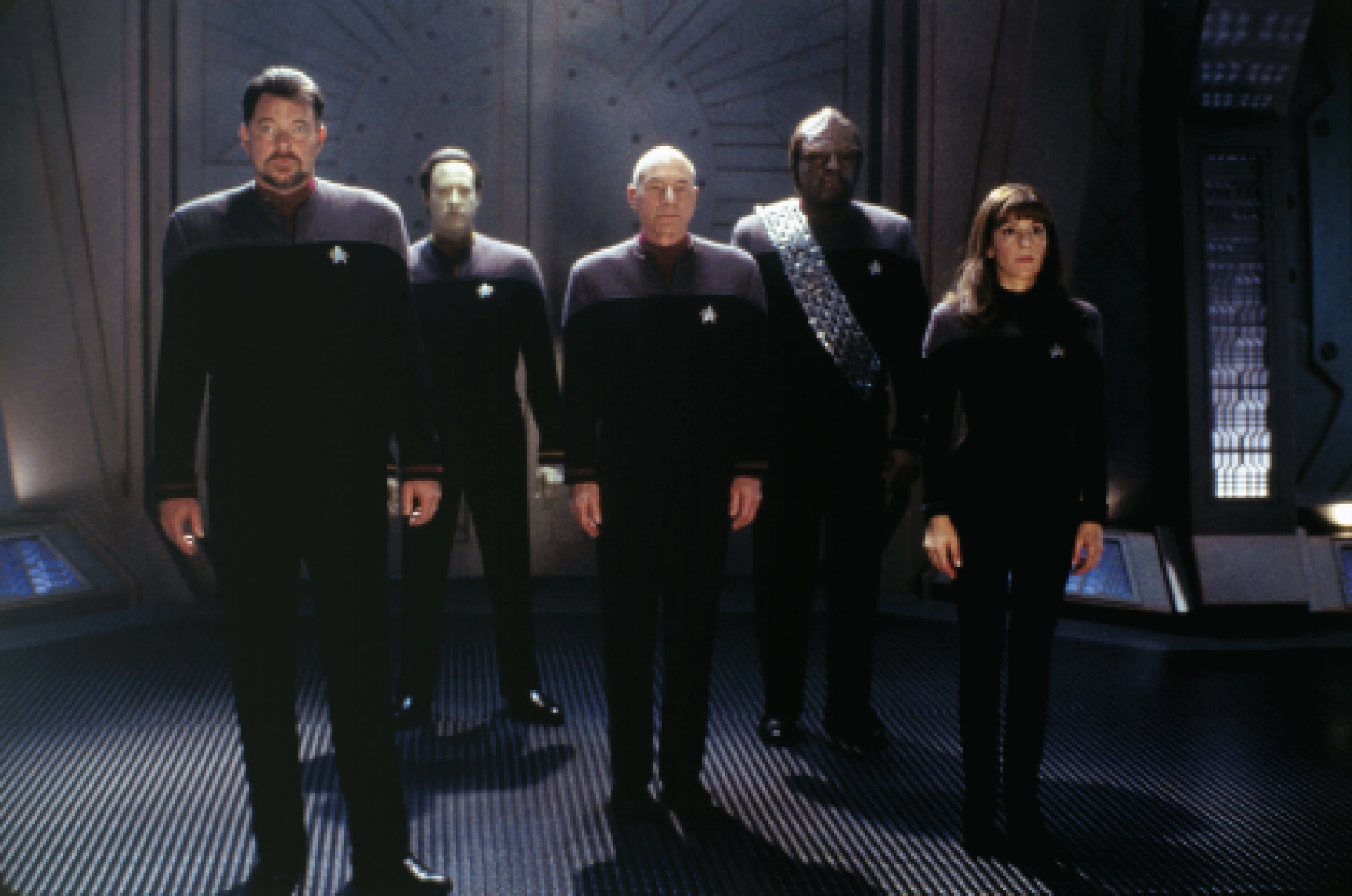 Michael Dorn, Jonathan Frakes, Marina Sirtis, Brent Spiner, and Patrick Stewart in Star Trek: Nemesis (2002)