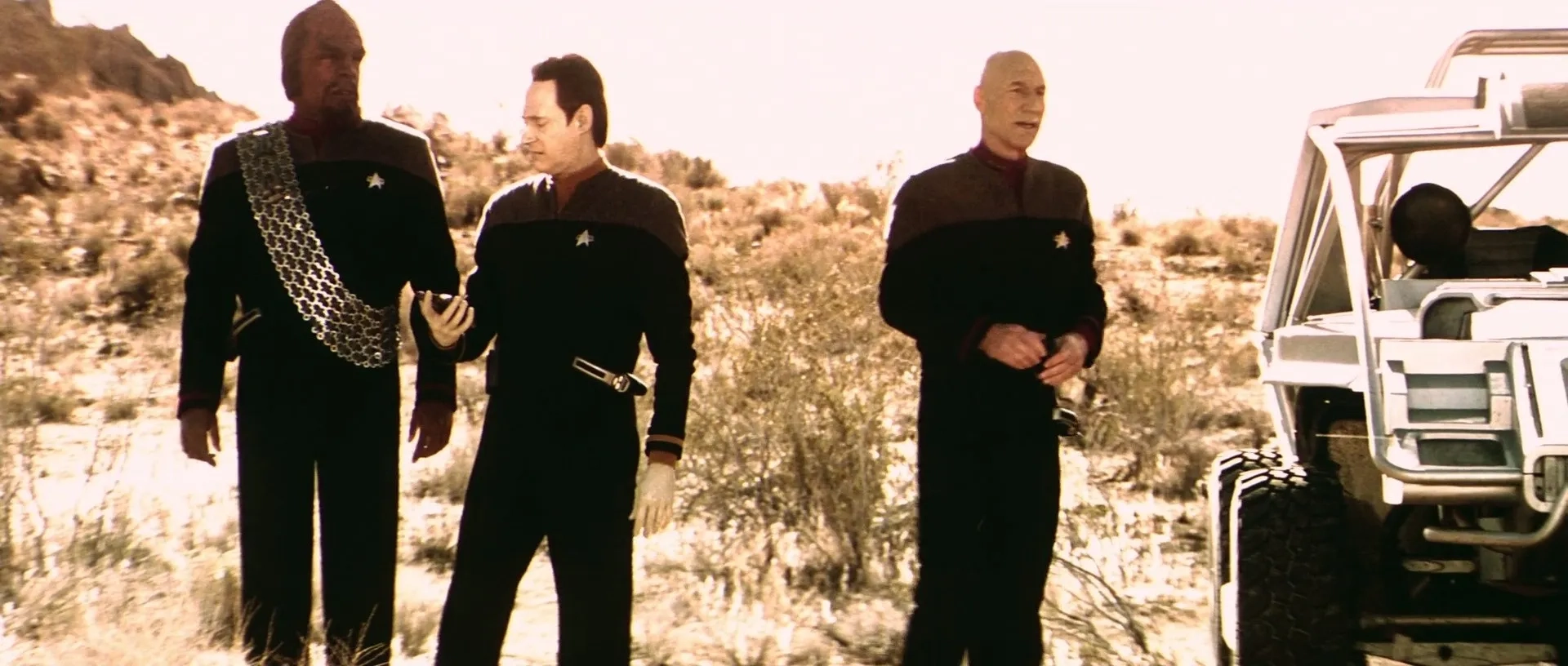 Michael Dorn, Brent Spiner, and Patrick Stewart in Star Trek: Nemesis (2002)