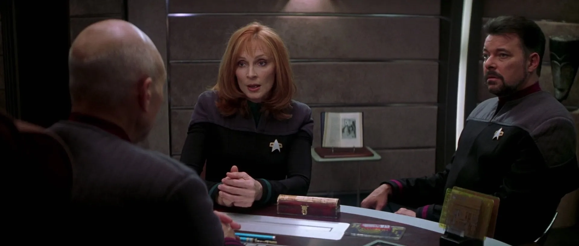 Jonathan Frakes, Gates McFadden, and Patrick Stewart in Star Trek: Nemesis (2002)