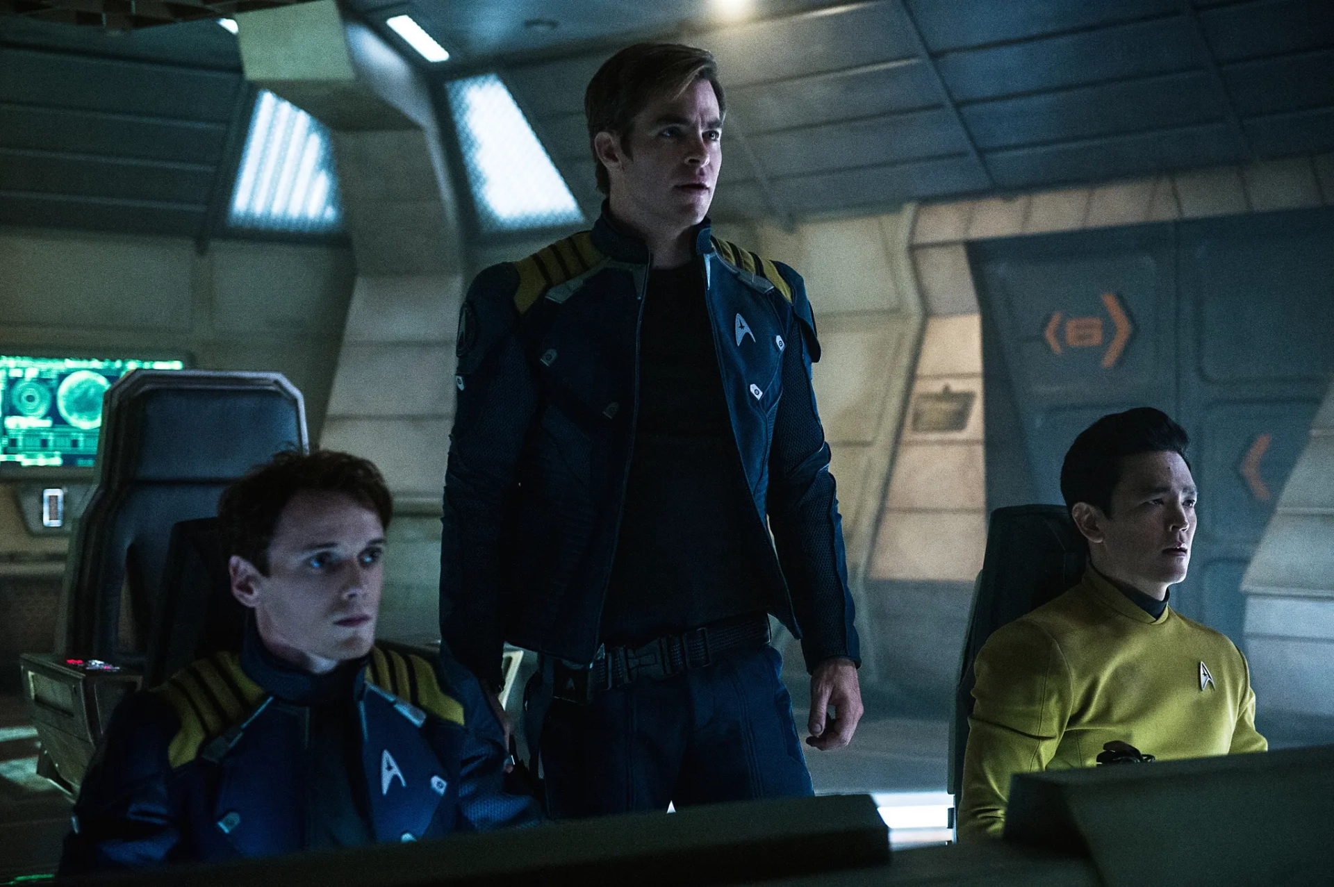 John Cho, Anton Yelchin, and Chris Pine in Star Trek Beyond (2016)