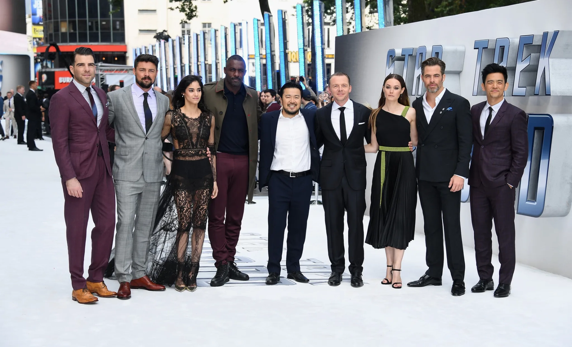 John Cho, Idris Elba, Justin Lin, Simon Pegg, Zachary Quinto, Karl Urban, Sofia Boutella, Chris Pine, and Lydia Wilson at an event for Star Trek Beyond (2016)