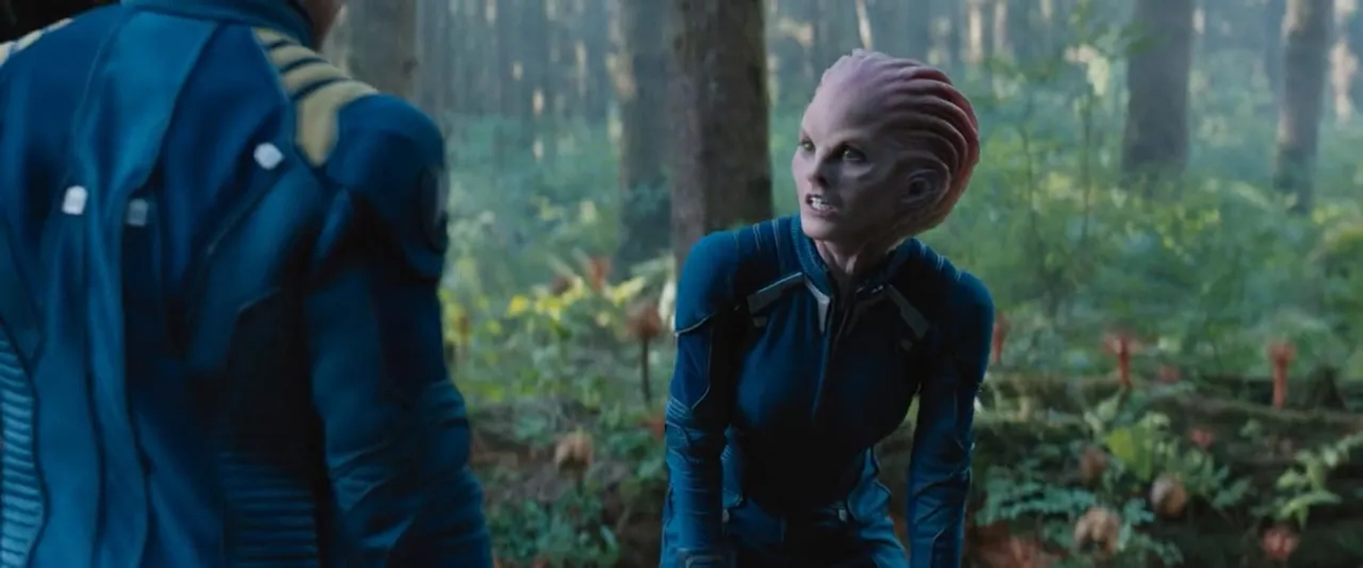 Anton Yelchin, Chris Pine, and Lydia Wilson in Star Trek Beyond (2016)