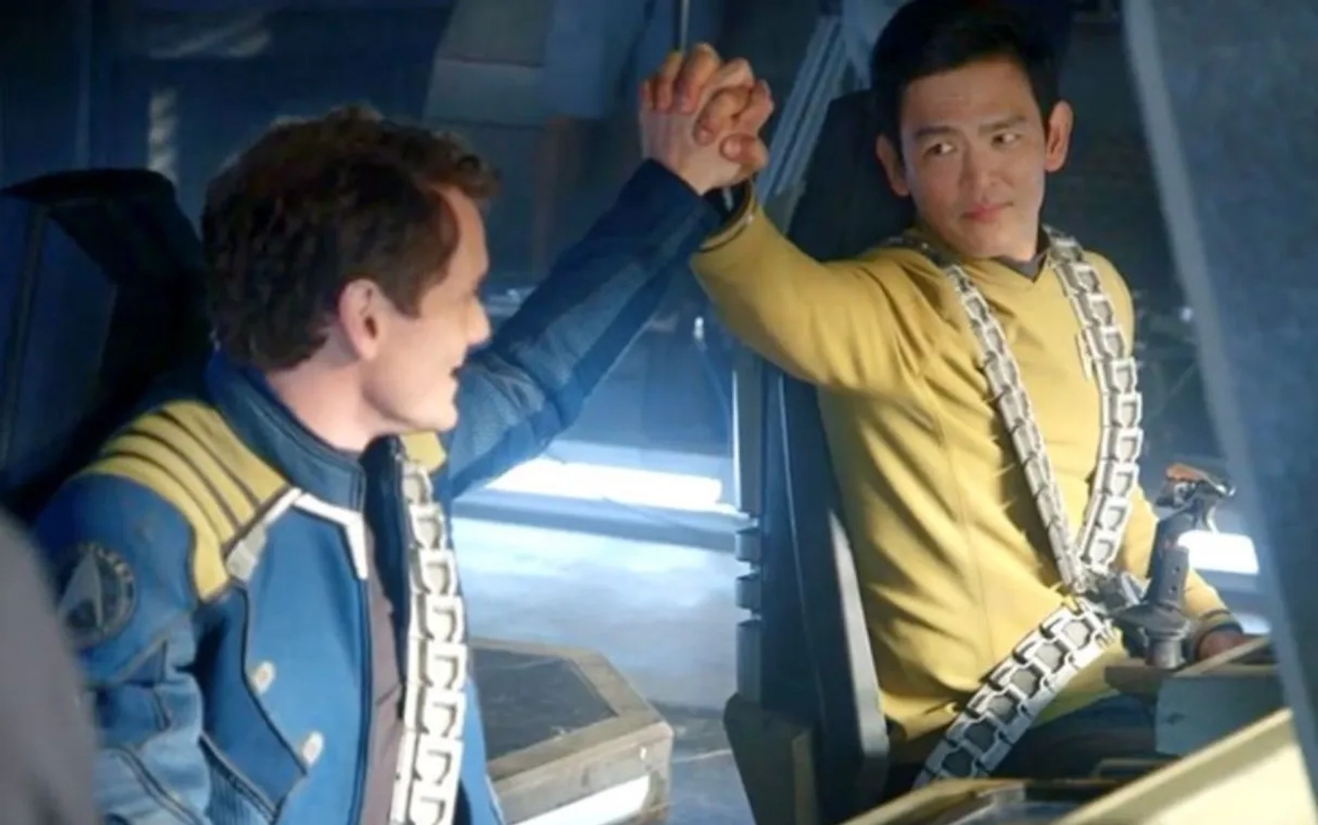 John Cho and Anton Yelchin in Star Trek Beyond (2016)