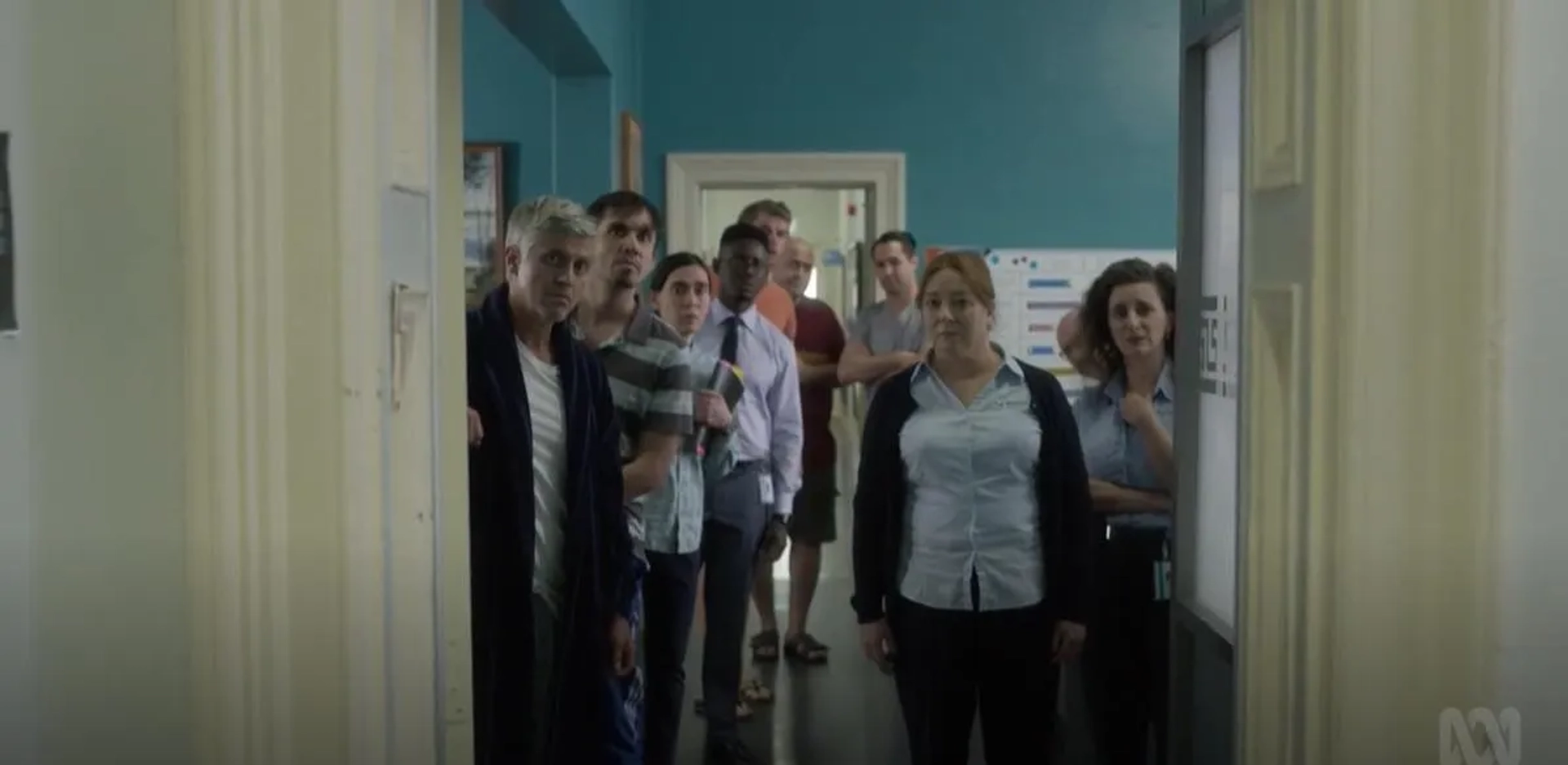 Dan Wyllie, Mandy McElhinney, Victoria Haralabidou, Harry Greenwood, Felicity Ward, and Guy Simon in Wakefield (2021)