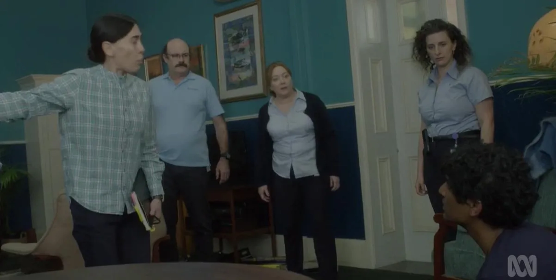 Mandy McElhinney, Victoria Haralabidou, Rudi Dharmalingam, Felicity Ward, and Sam Simmons in Wakefield (2021)