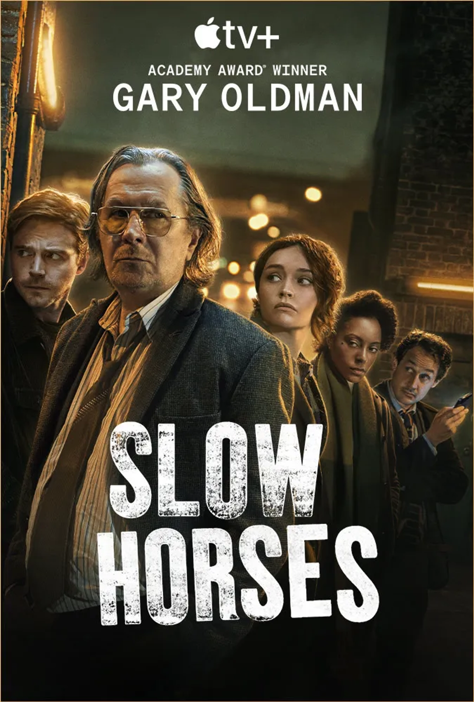 Gary Oldman, Dustin Demri-Burns, Jack Lowden, Olivia Cooke, and Rosalind Eleazar in Slow Horses (2022)